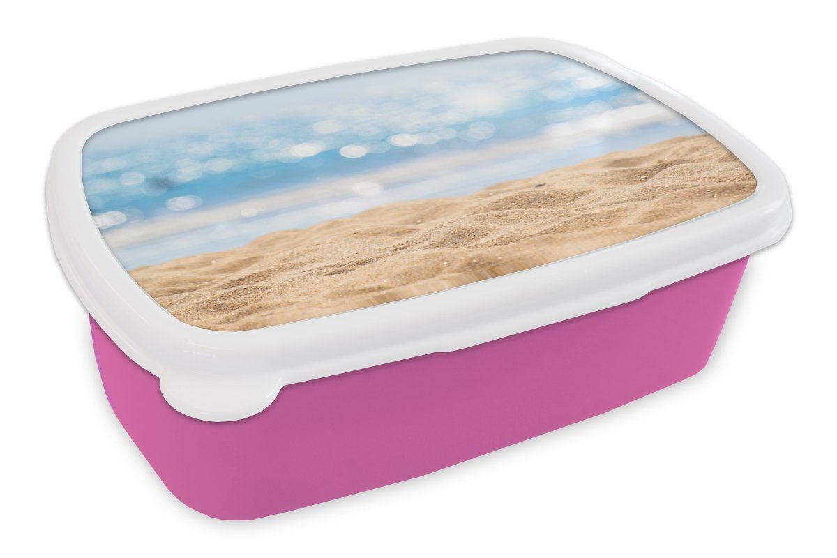 MuchoWow Lunchbox Strand - Meer - Sand, Kunststoff, (2-tlg), Brotbox für Erwachsene, Brotdose Kinder, Snackbox, Mädchen, Kunststoff rosa