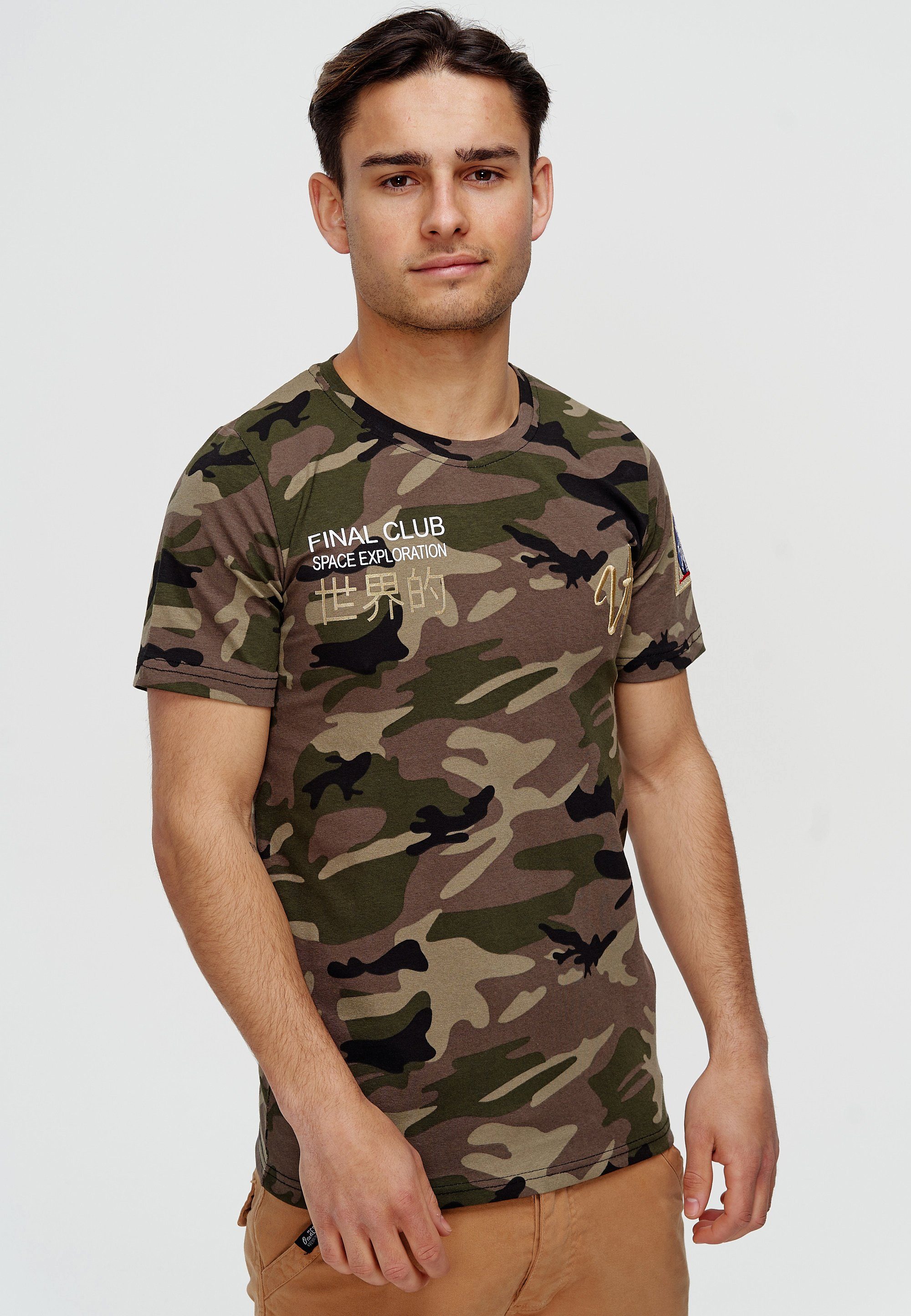 Oliv Kurzarmshirt Casual T-Shirt Fitness (Shirt Polo TS-3713C 1-tlg) Freizeit Tee, Camo OneRedox