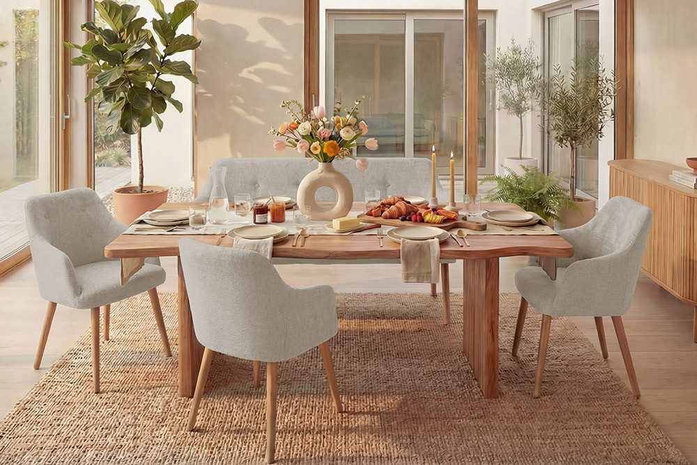 riess-ambiente Polsterbank SCANDINAVIA MEISTERSTÜCK 115cm beige/natur - Massivholz, mit Armlehne (Einzelartikel, 1-St), Nordische Sitzbank - ideal für Esstisch, Küche oder Wohnbereich