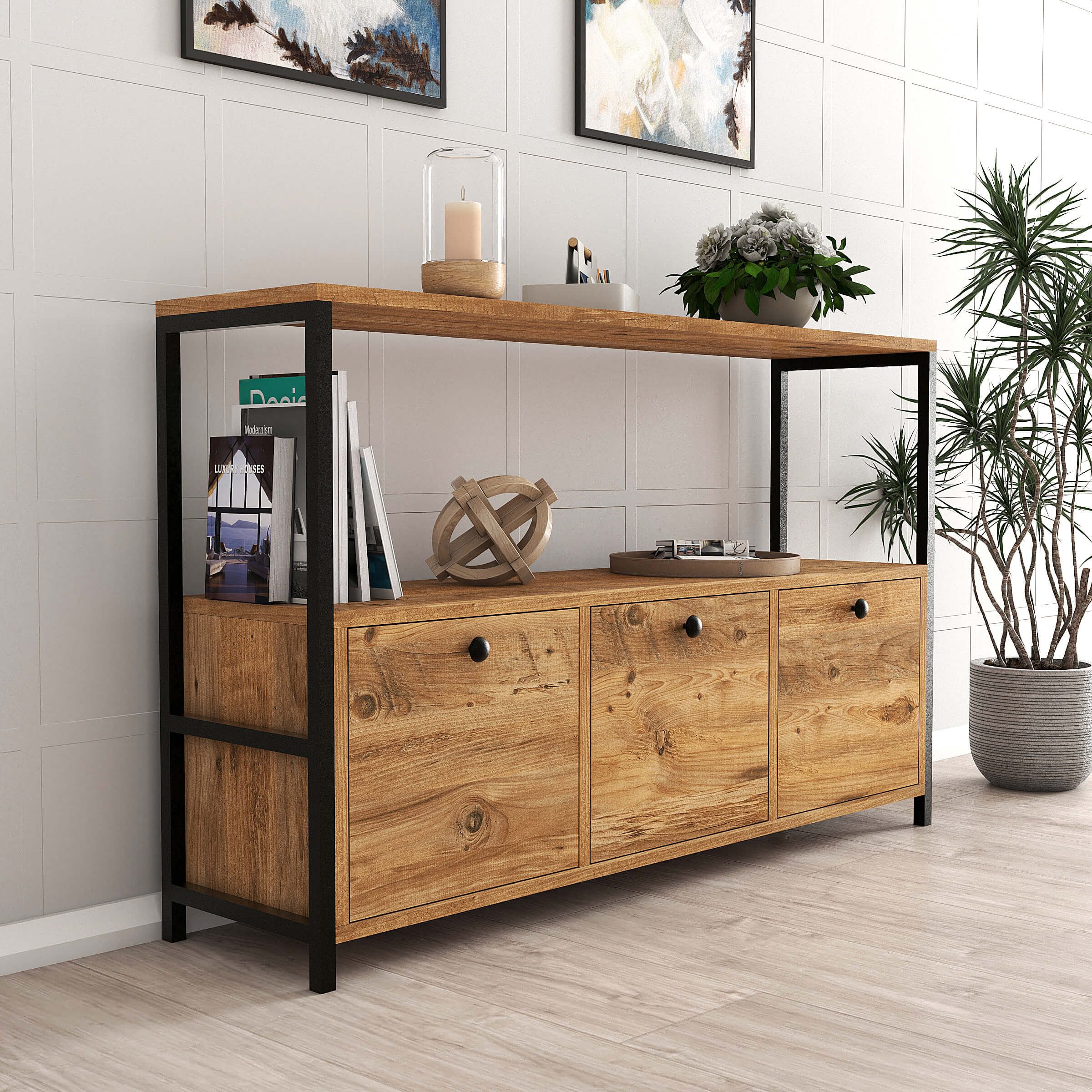 BDR Smart Home Art Konsole Sorte Sideboard mit 3 Türen & Regalen Holz Prakt günstig online kaufen