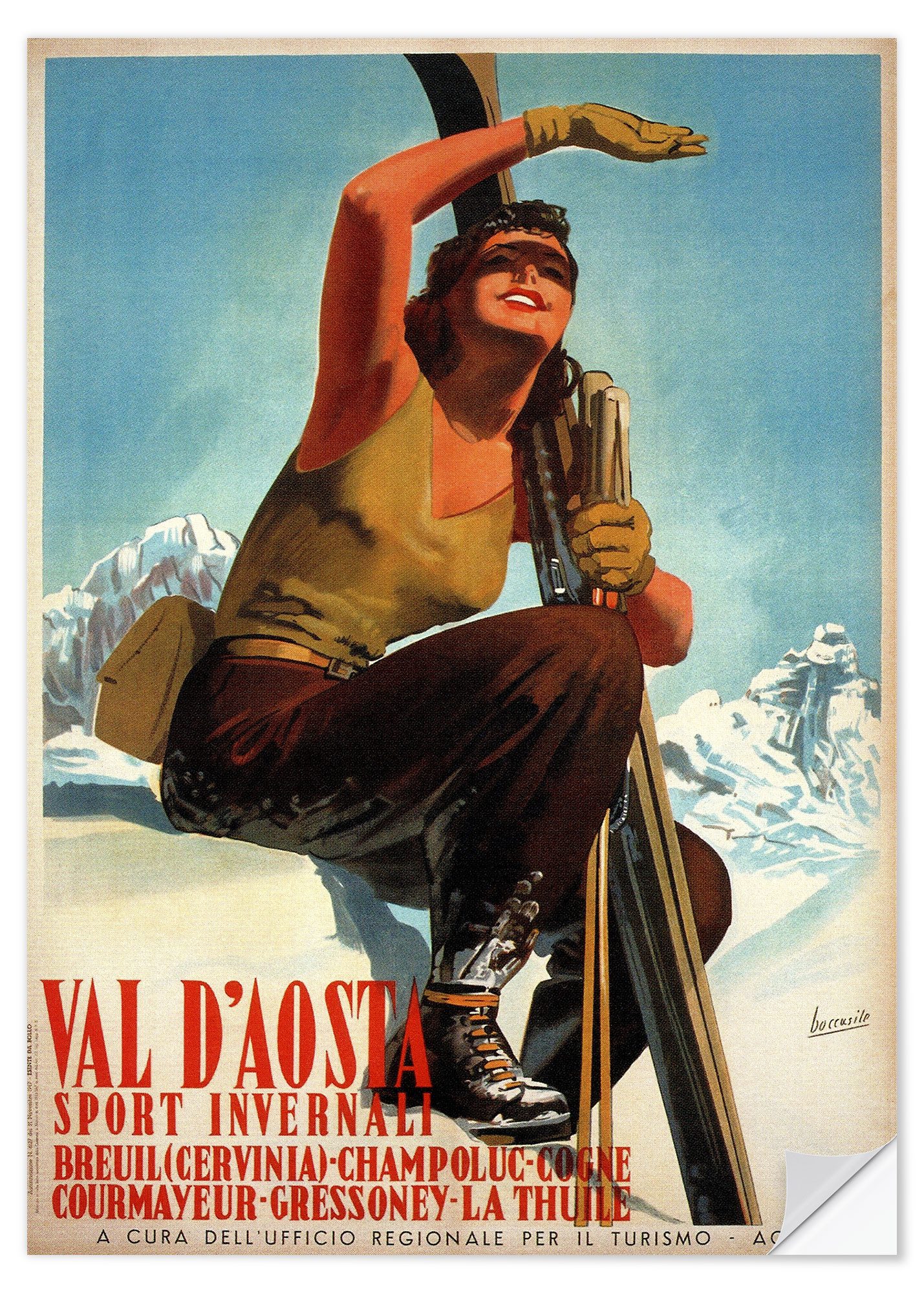Posterlounge Wandfolie Vintage Ski Collection, Val d'Aosta, Vintage Illustration