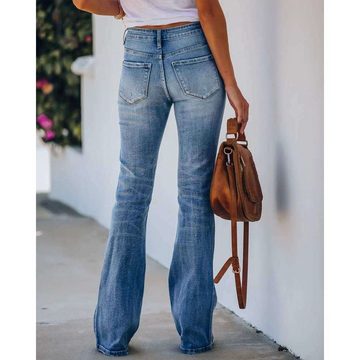 RUZU UG Slouchy Jeans Damenjeans Micro-Flare-Jeans Skinny Jeans mit Hoher Taille Jeans