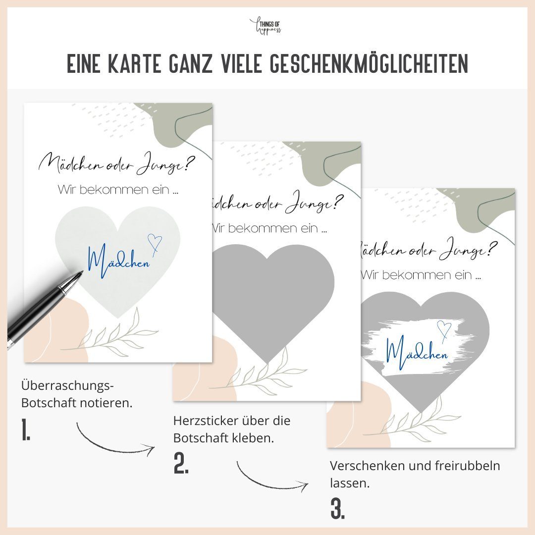 Thumbnail - Things of Happiness Postkarte Rubbelkarte zum Beschriften + Briefumschlag aus Naturpapier, Geschenk