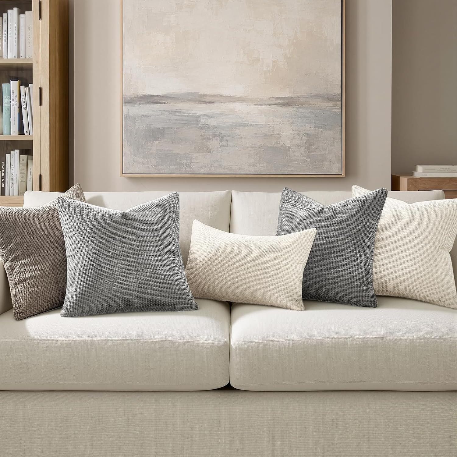 Topfinel Kissenbezug 40x40 samt Flausch Chenille sofa dekokissenbezüge Rattanstreifen Boho, (2 Stück), Kissenbezug 40x40 Grey Wohnzimmer Schlafzimmer pflegeleicht
