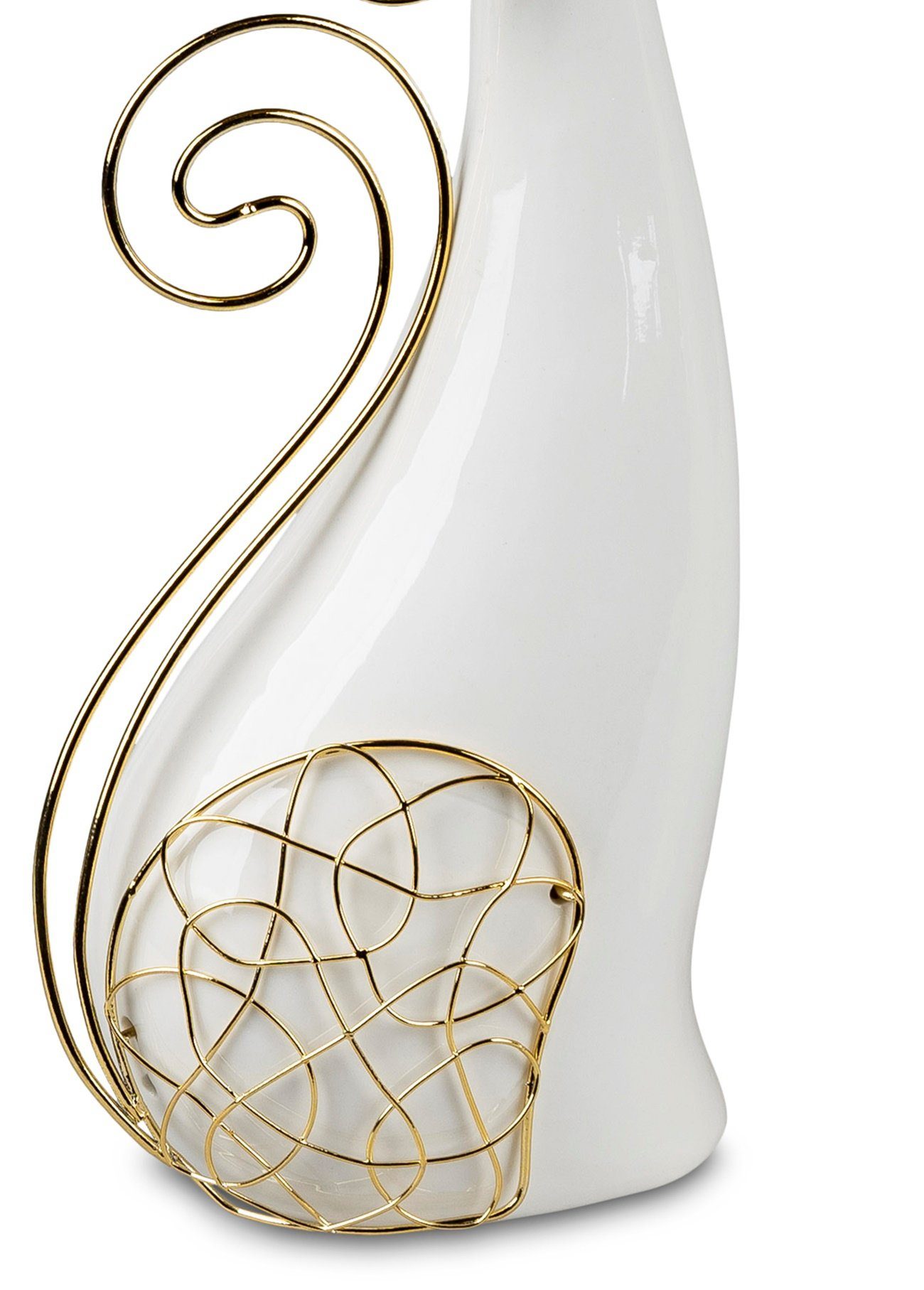 dekojohnson weiß-gold und Deko-Katze Porzellan Dekofigur aus Metall 32cm