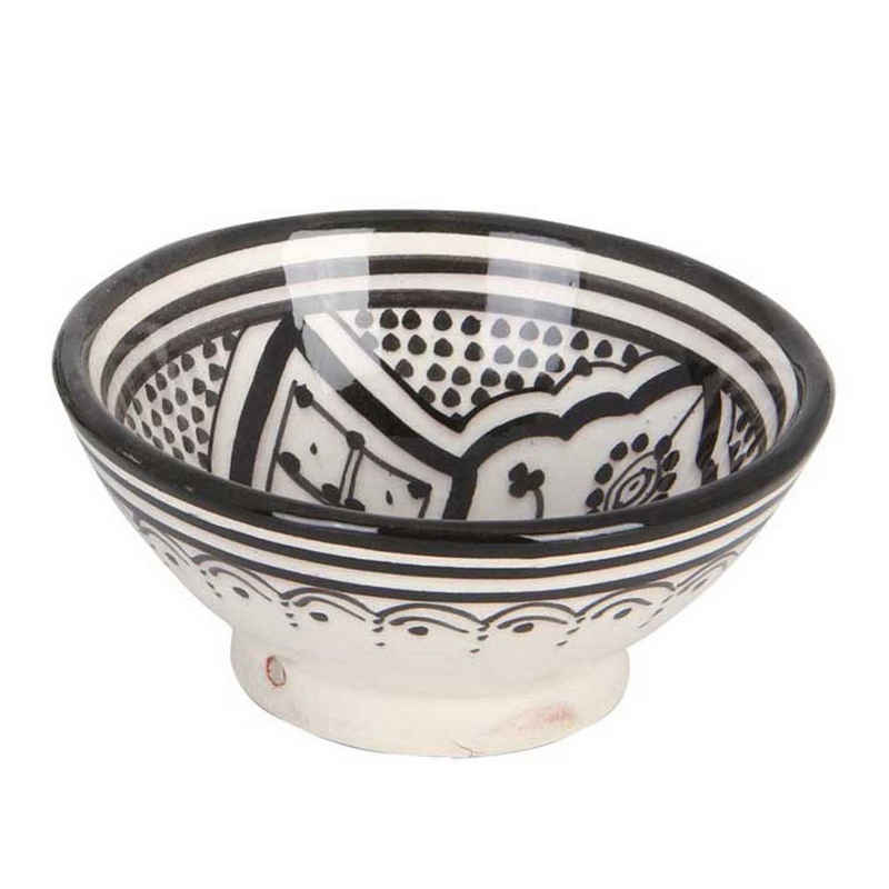 Casa Moro Dekoschüssel Handbemalte Keramikschüssel KS36 mit Ø 12cm aus Marokko, Orientalischer Deko-Schüssel in Schwarz-weiß, KS1036, Handmade