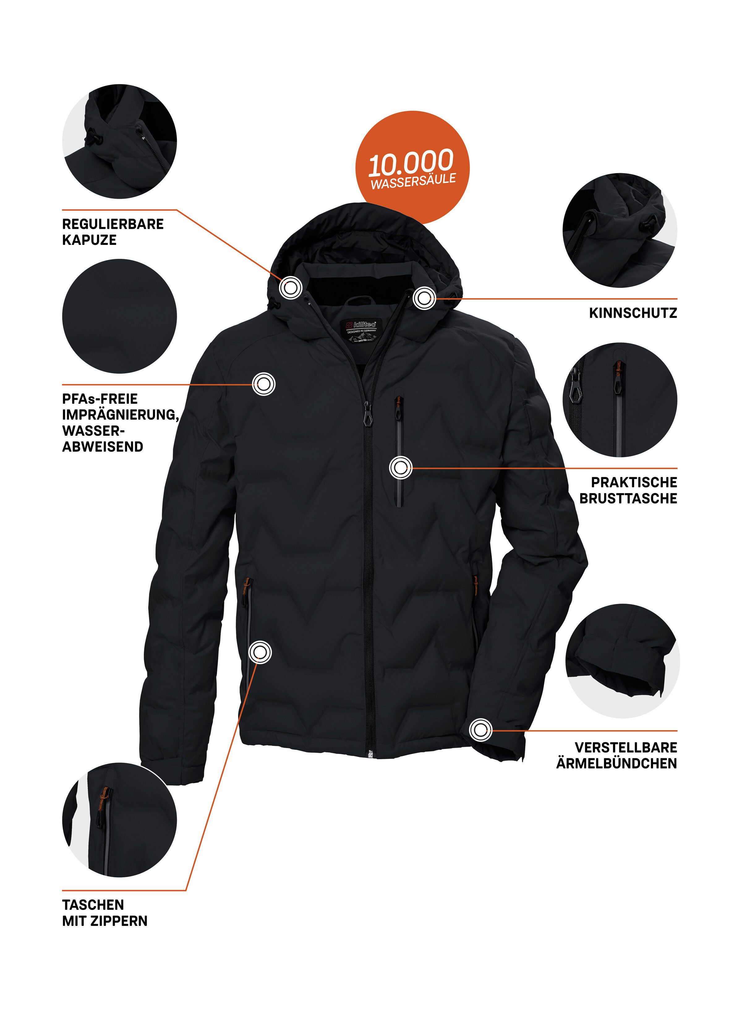 Killtec Steppjacke KOW 60 MN QLTD JCKT Wasser- und windabweisend, atmungsaktiv, verstellbare Kapuze