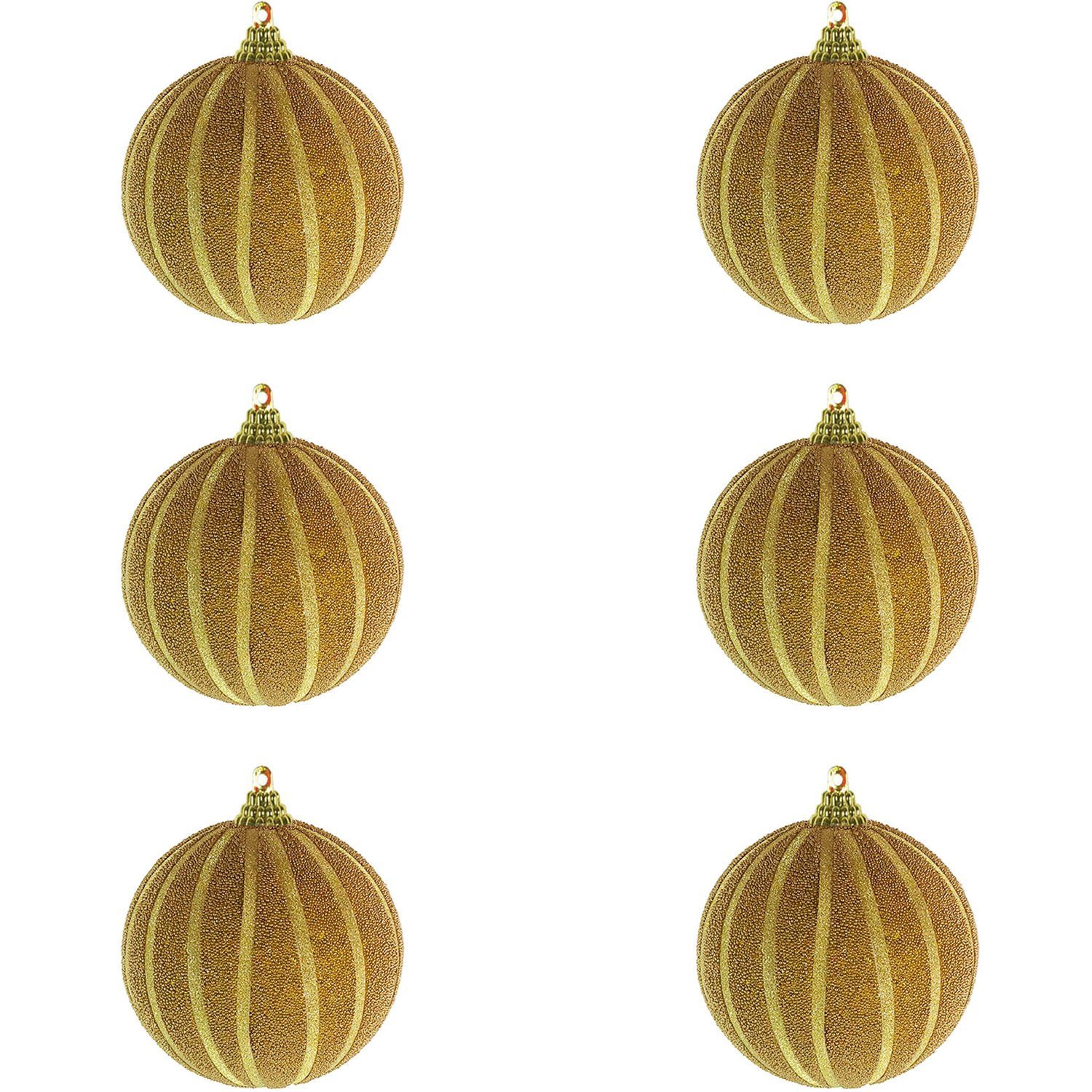 Ø Weihnachtsbaumklammer Mojawo beflockt Christbaumkugeln 6-tlg. 8cm Glitzer Weihnachtsbaumkugeln Gold Streifen