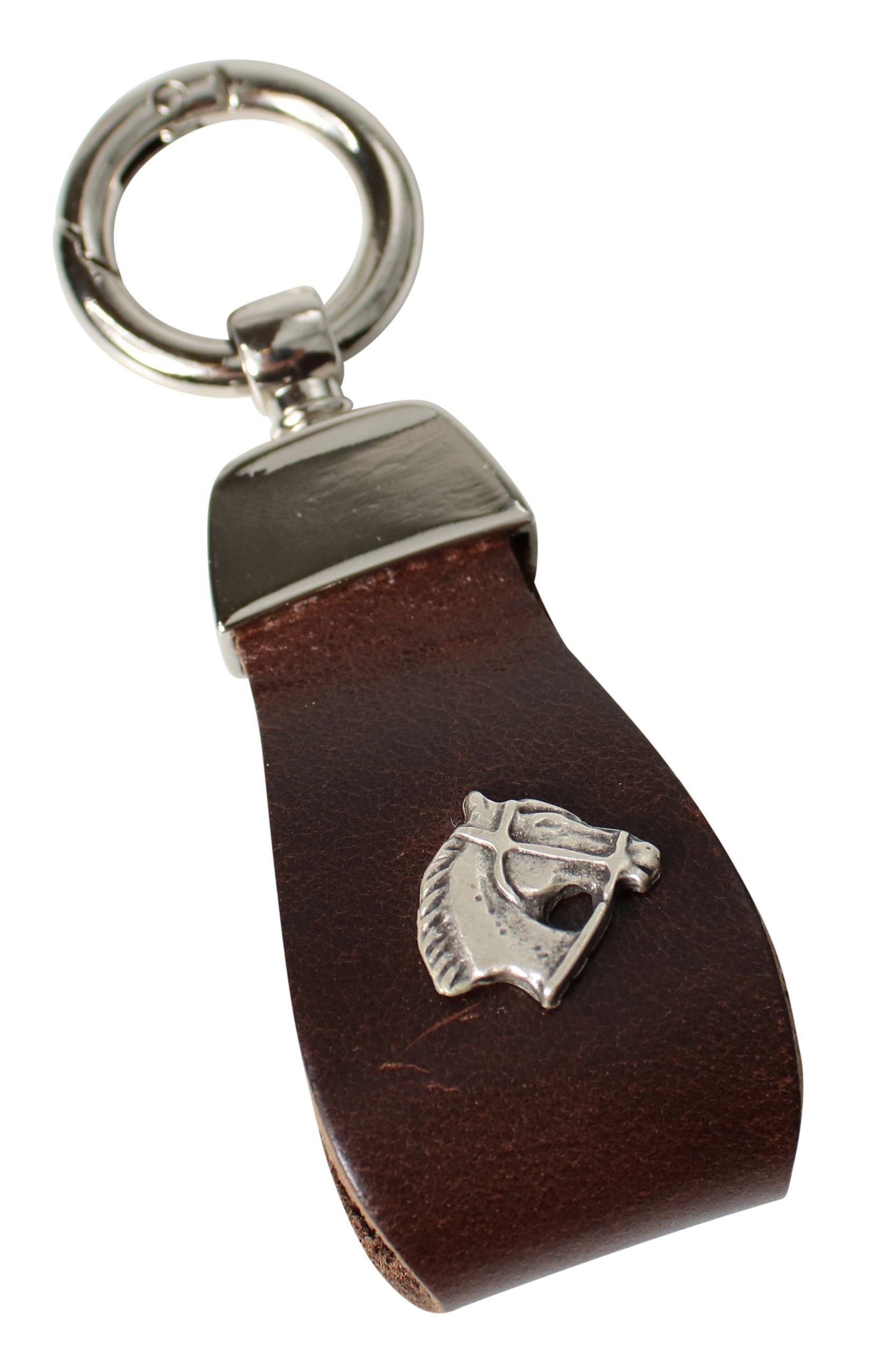 FRONHOFER Schlüsselanhänger 18779, Schlüsselanhänger aus Vollrindleder mit Pferdekopf Dunkelbraun
