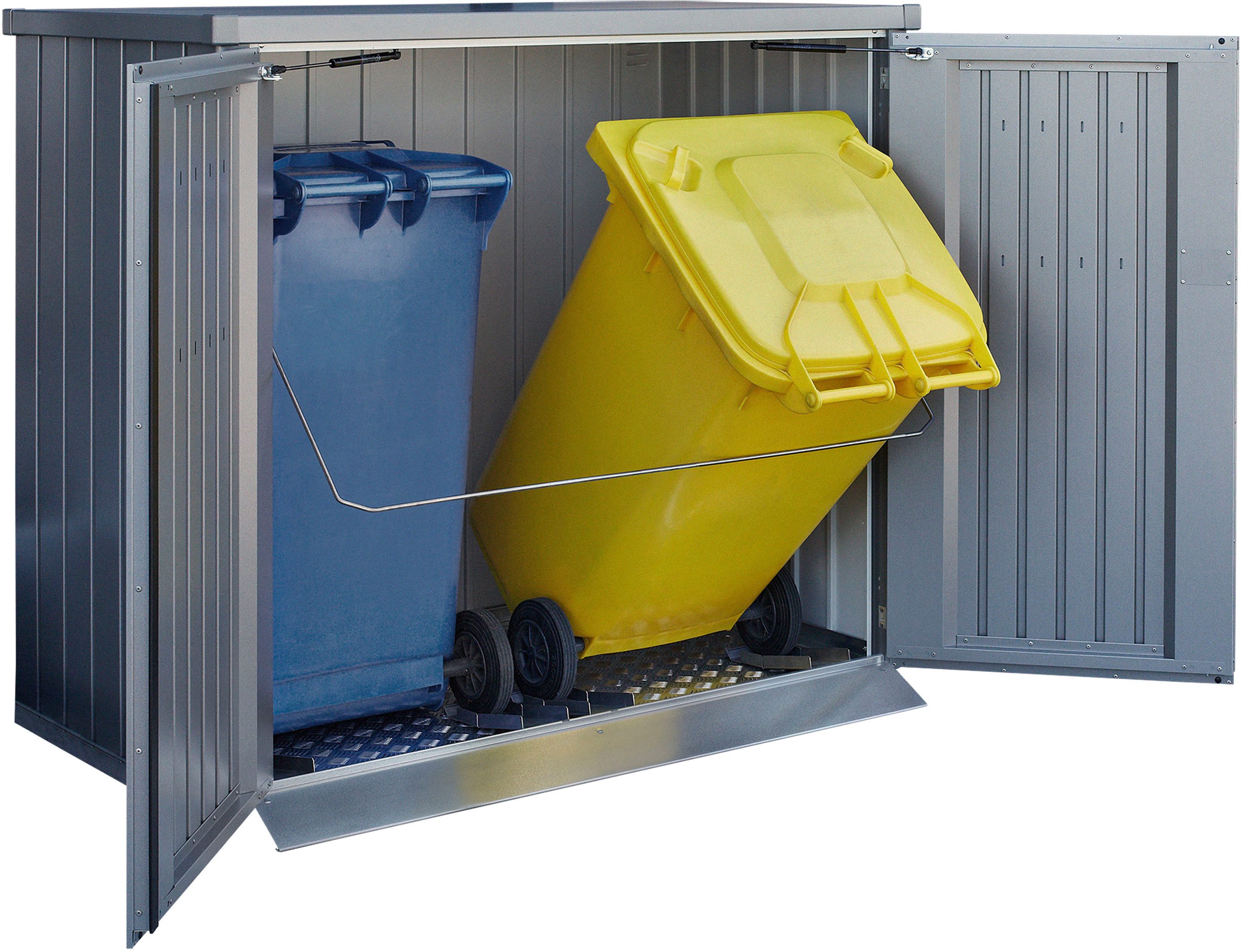 Biohort Bodenschutzplatte Boden-Set für Mülltonnenbox Alex Duo, 142x94x4 cm, Alu-Bodenrahmen, Alu-Bodenplatte und Bodenschwellen-Rampe
