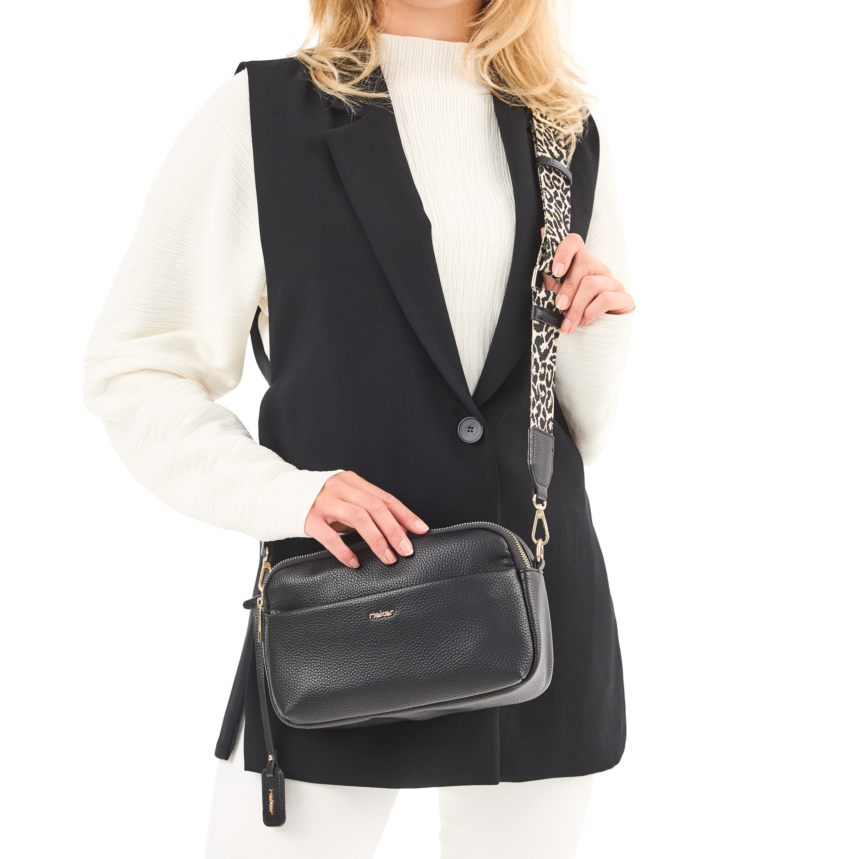 Rieker Umhängetasche, Damen Schultertasche, Handtasche mit zwei Reißverschlüssen