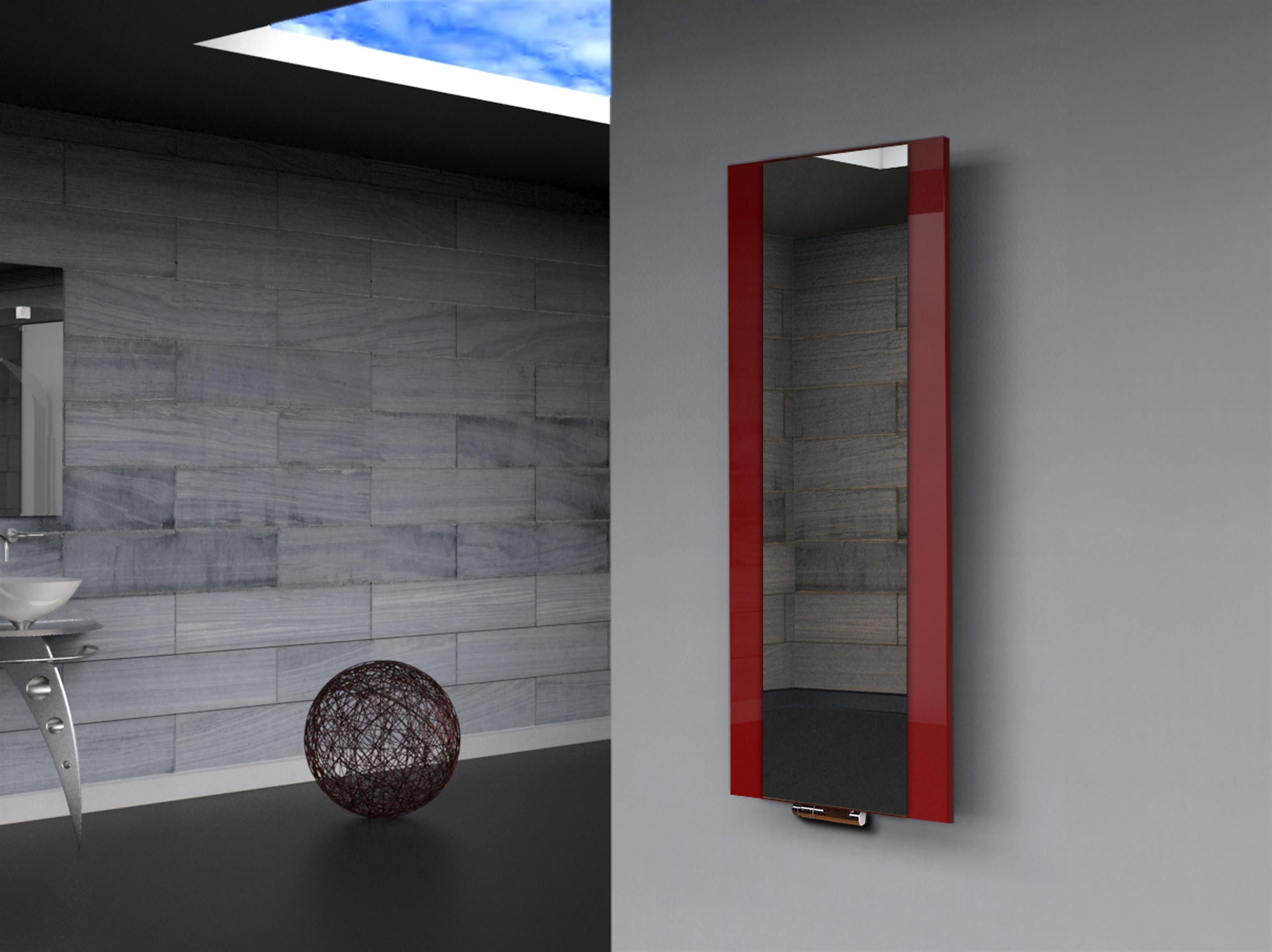 Szagato Badheizkörper BADHEIZKÖRPER mit Spiegel Design Singapur 2 120x47cm 799 Watt rot, 5 Jahre Garantie, Made in Germany