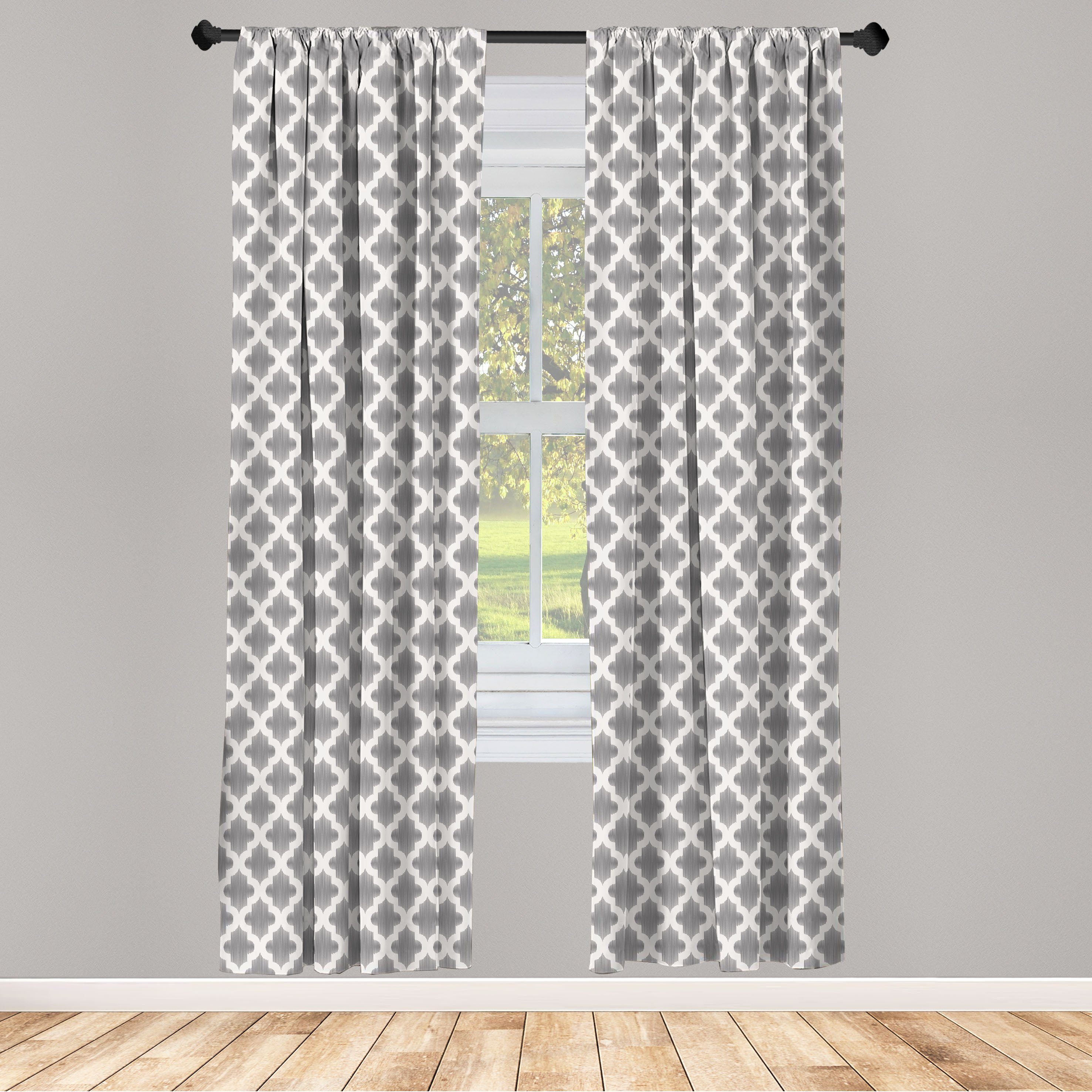 Gardine Vorhang für Wohnzimmer Schlafzimmer Dekor, Abakuhaus, Microfaser, Grau und Weiß geometrische Damast