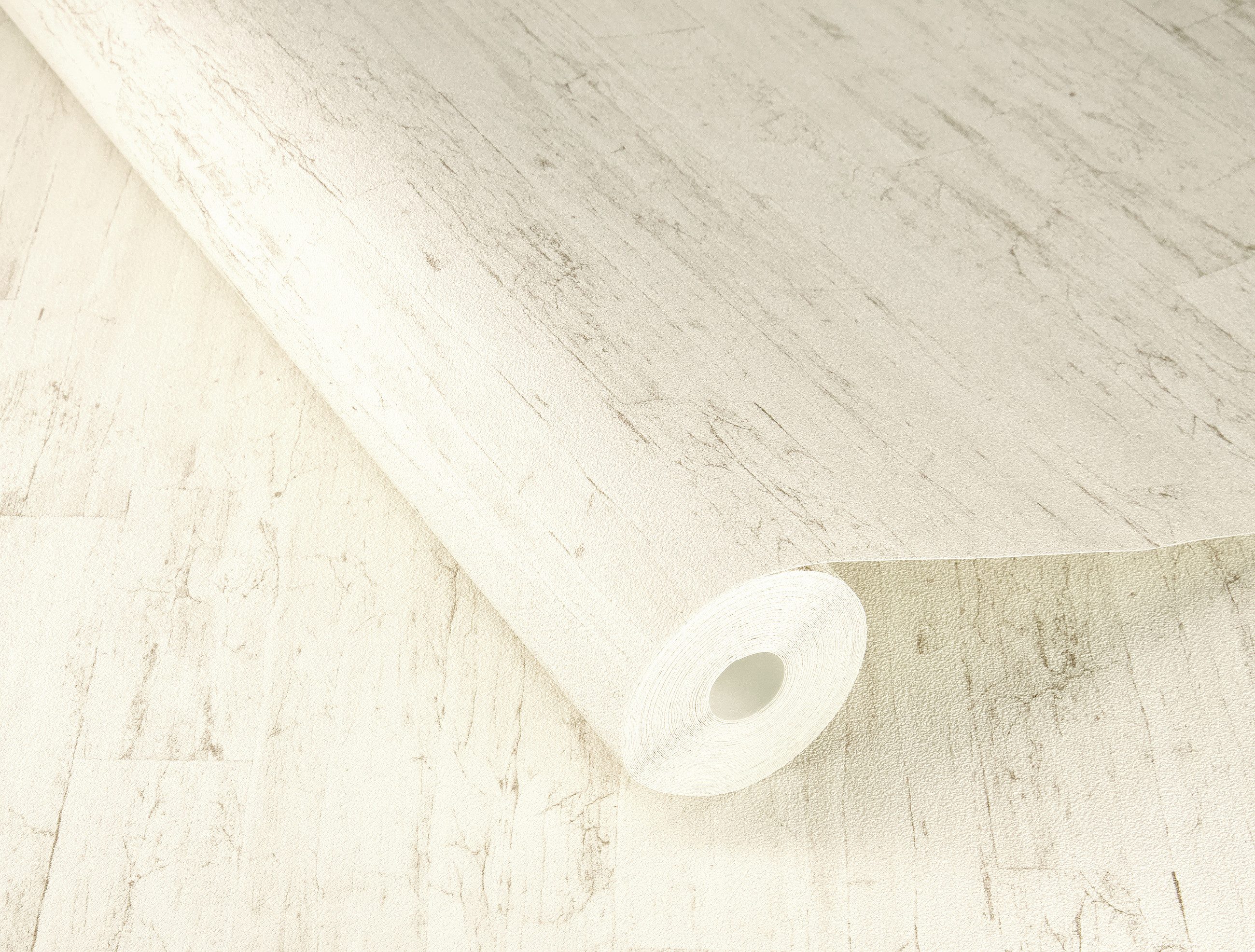 Rasch Vliestapete Holzoptik - Vinyltapete Weiß, Holzoptik, Naturoptik, Vintage-Optik, (1 Rolle, 1 St., Kollektion 'Curiosity' - 10,05 m x 0,53 m), gute Lichtbeständigkeit, hoch waschbeständig, restlos abziehbar