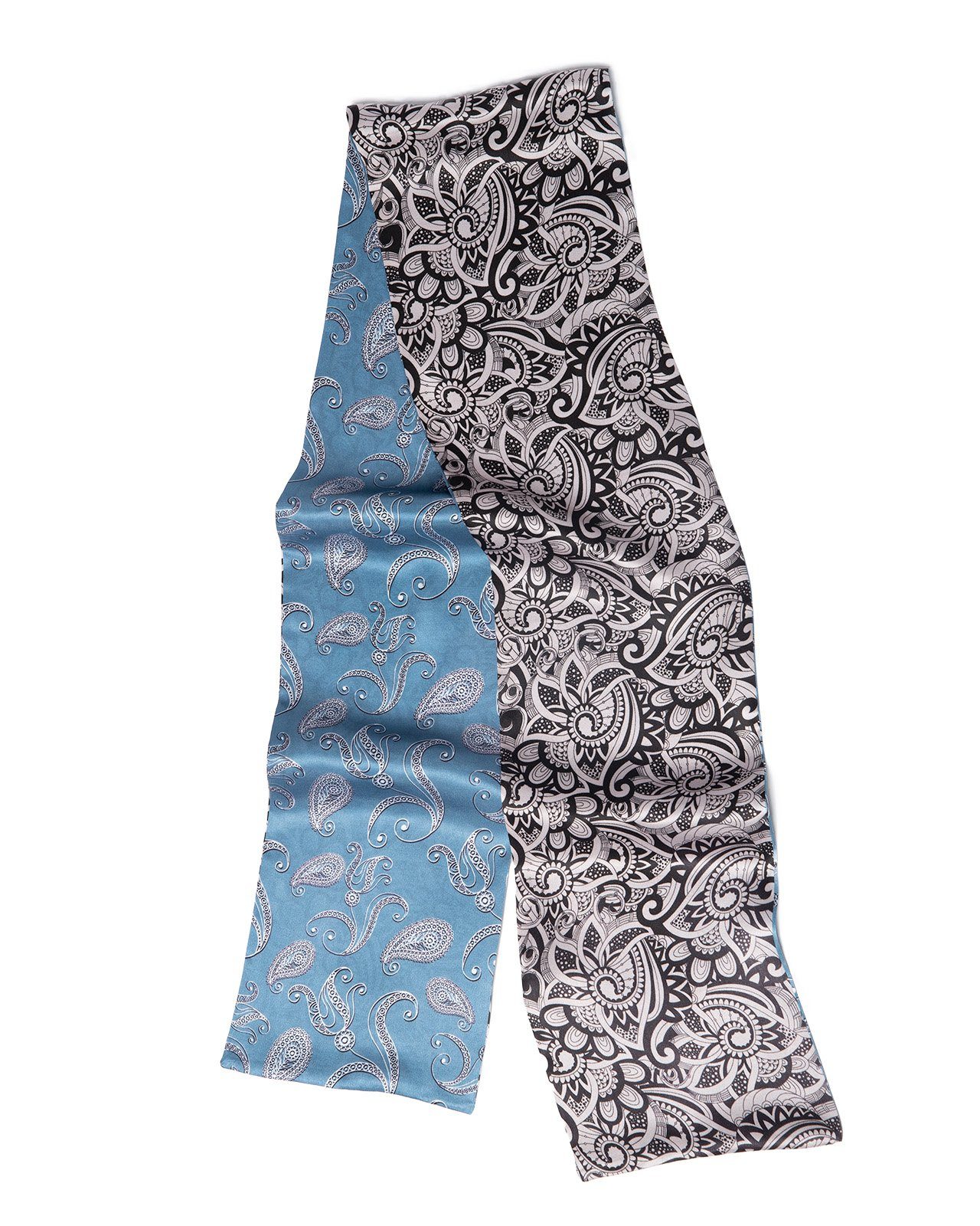 MayTree Seidentuch schmal beidseitig, Paisley, blau schwarz weiß beiseitig 16 x 145 cm, (Stück), Seidentuch 100% Seide