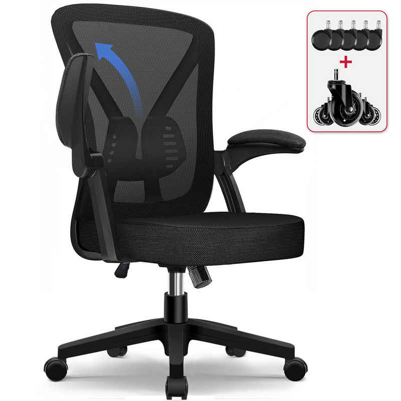 Lexzurn Bürostuhl Bürostuhl ergonomisch, Schreibtischstuhl mit klappbaren Armlehnen (Wippfunktion bis 125), Höhenverstellbarer Chefsessel Drehstuhl, Netzstuhl
