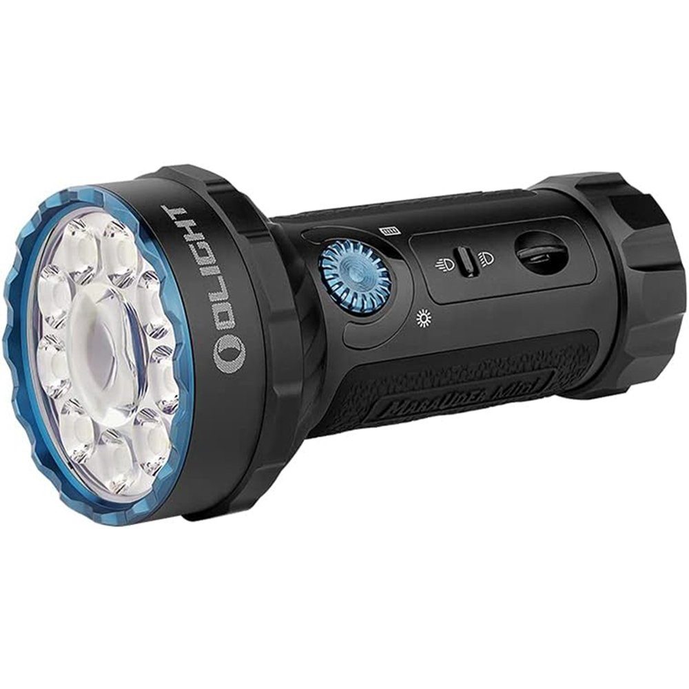LED Mini Leistungsstarke 7000 Schwarz Taschenlampe, und Flutlich OLIGHT Wiederaufladbar, Lumen mit 600 Strahler Taschenlampe Olight Meter, Marauder