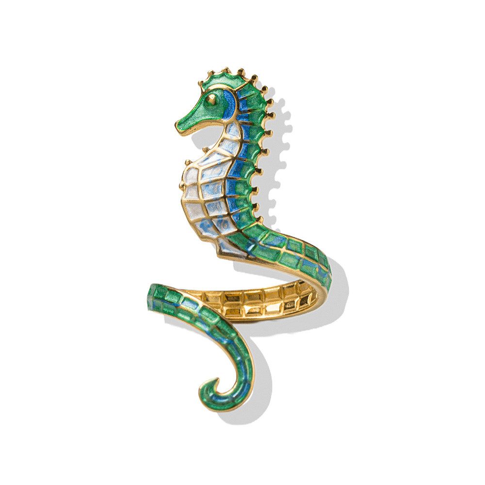 Fingerring Schmuck Geschenk Edelstahl Emaille Damenring Seepferd