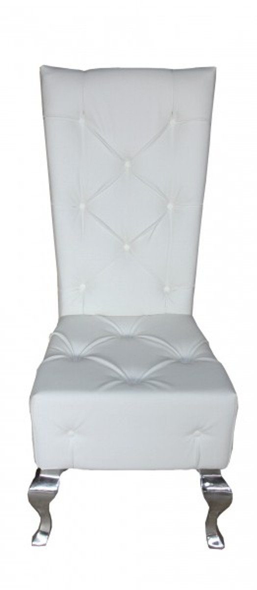 Casa Padrino Esszimmerstuhl Barock Esszimmer - - Stuhl Luxus Hochlehnstuhl Lederoptik Designer Stuhl Weiß Qualität