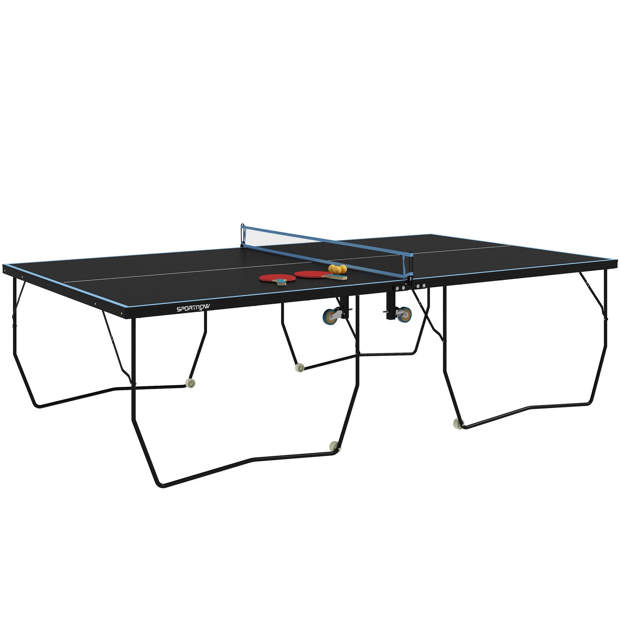 MC Star Tischtennisplatte Outdoor, Klappbar Tischtennistsich mit Netz, Rollen (2 Tischtennisschlägern und 3 Bällen, Stahl, Schwarz, 274 x 152,5 x 76 cm)