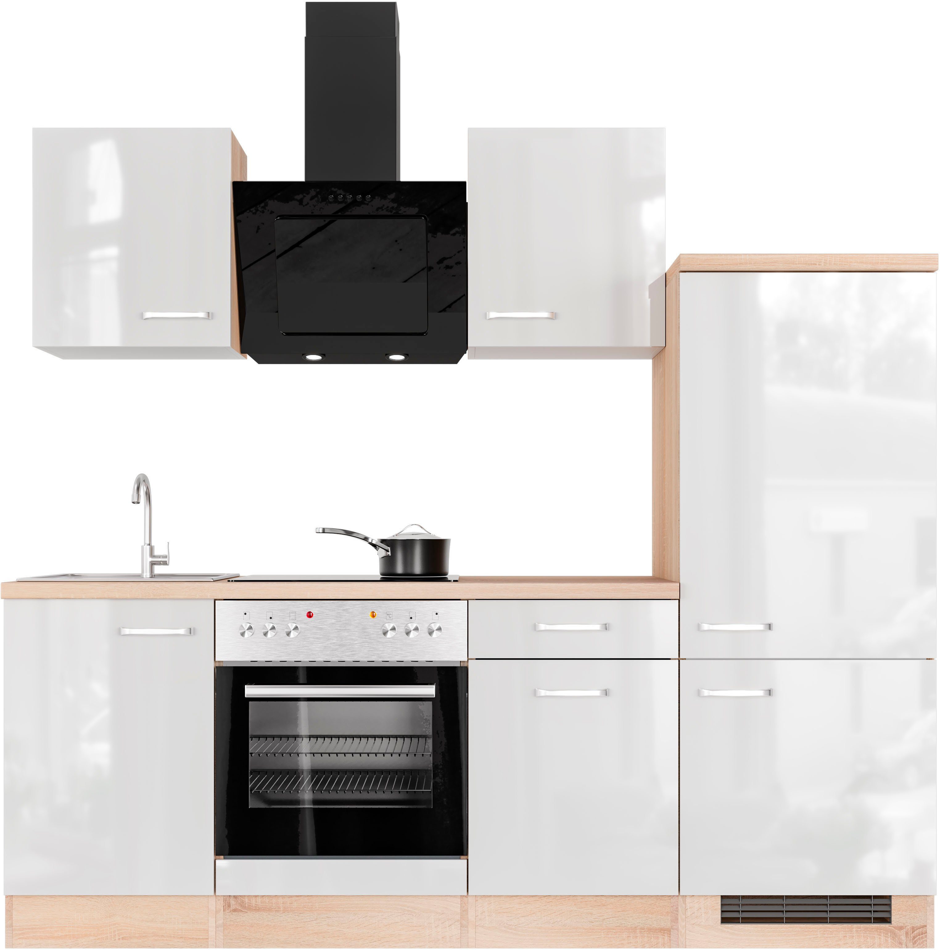Flex-Well Küchenzeile Florenz, mit E-Geräten, Breite 220 cm, in vielen Farbvarianten erhältlich