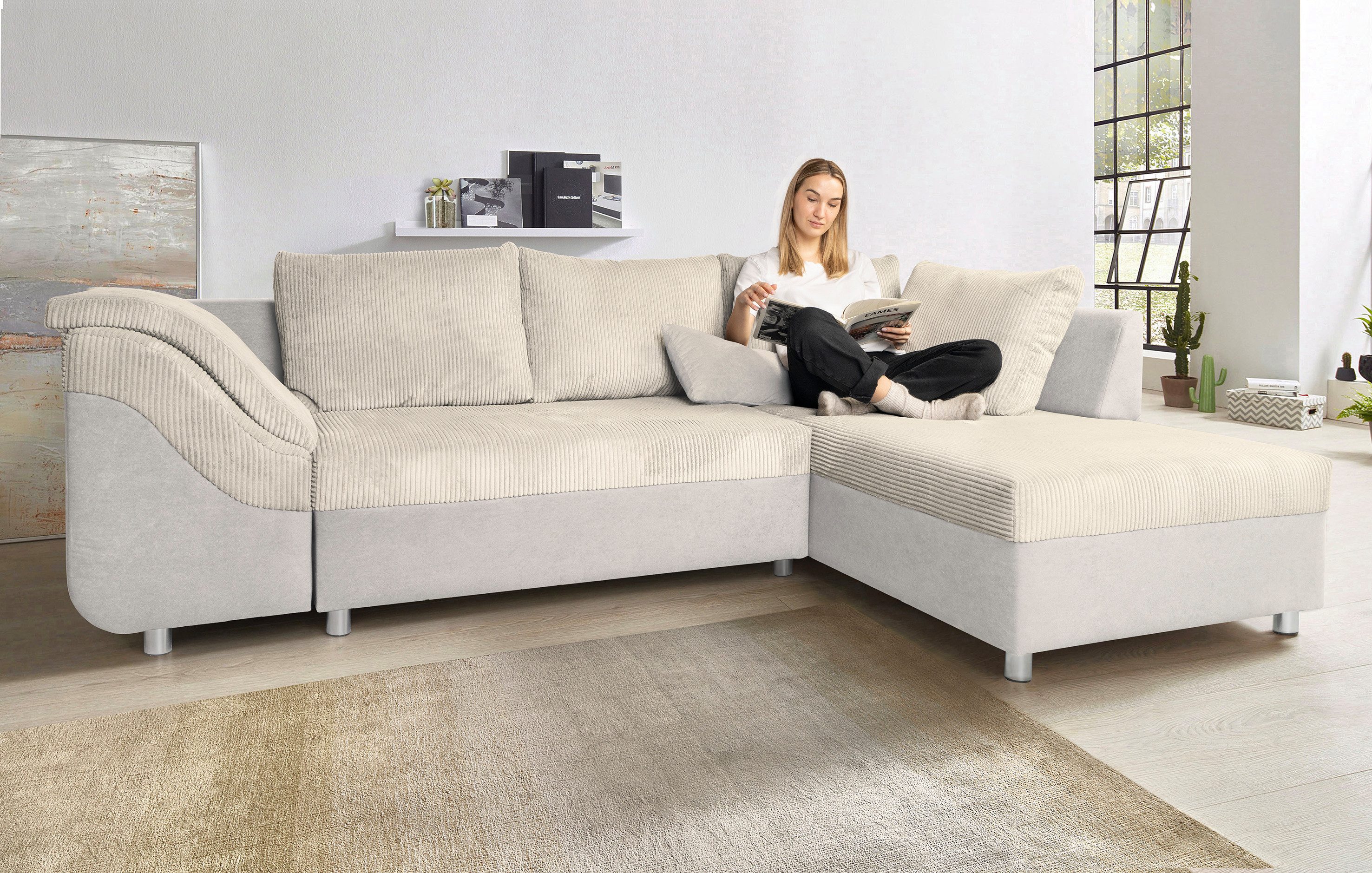 COLLECTION AB Ecksofa Sally L-Form, mit und ohne Bettfunktion, inklusive loser Rücken- und Zierkissen