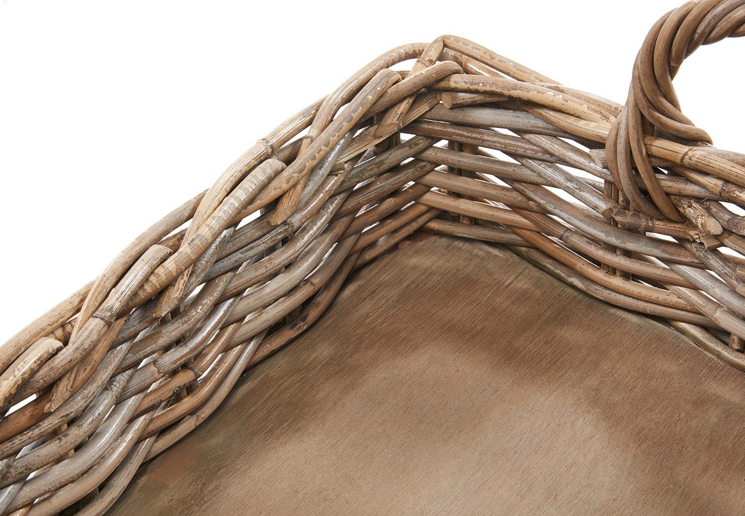 Kobolo Tablett Dekotablett Serviertablett aus Rattan kubu grey, Serviertablett Holzt, Holz, (Stück, 1-tlg., Stück), mit Holzboden - 56x38x12 cm – Bild 5 von 5