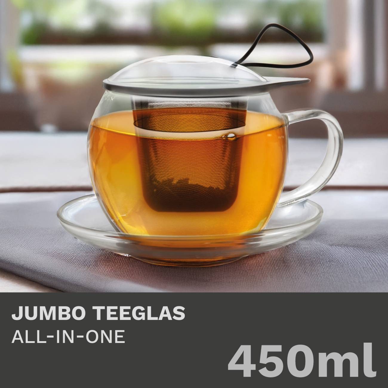 Creano Teeglas JUMBO Tee-Tasse XXL aus Glas mit Henkel, Borosilikatglas, 3-teilig