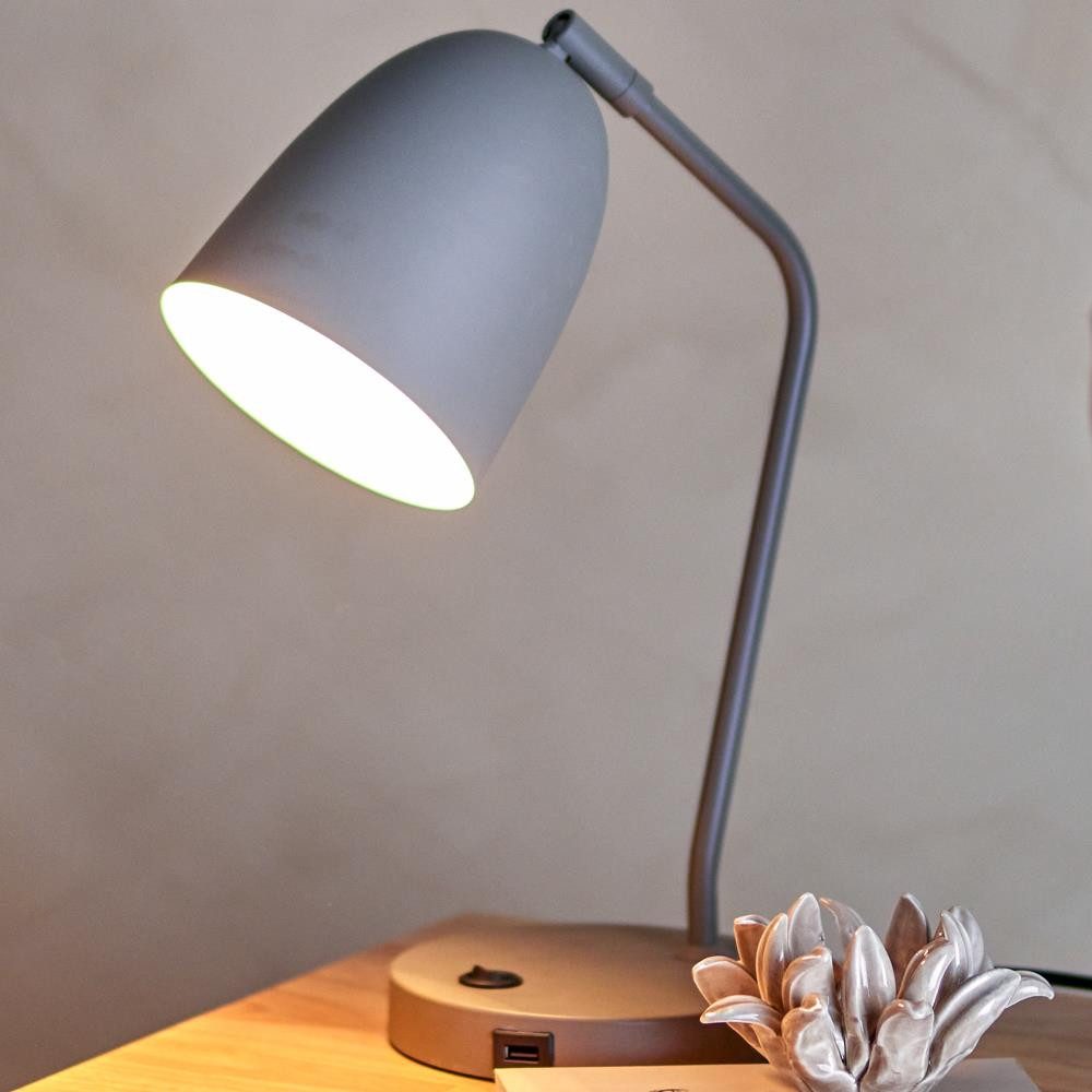 Bloomingville Nachttischlampe Lemar Tischlampe, Grau, Metall, L26xH37xW15 cm, LED wechselbar, Arbeitsleuchte, Leselicht, Schreibtischdeko, Minimalistisch