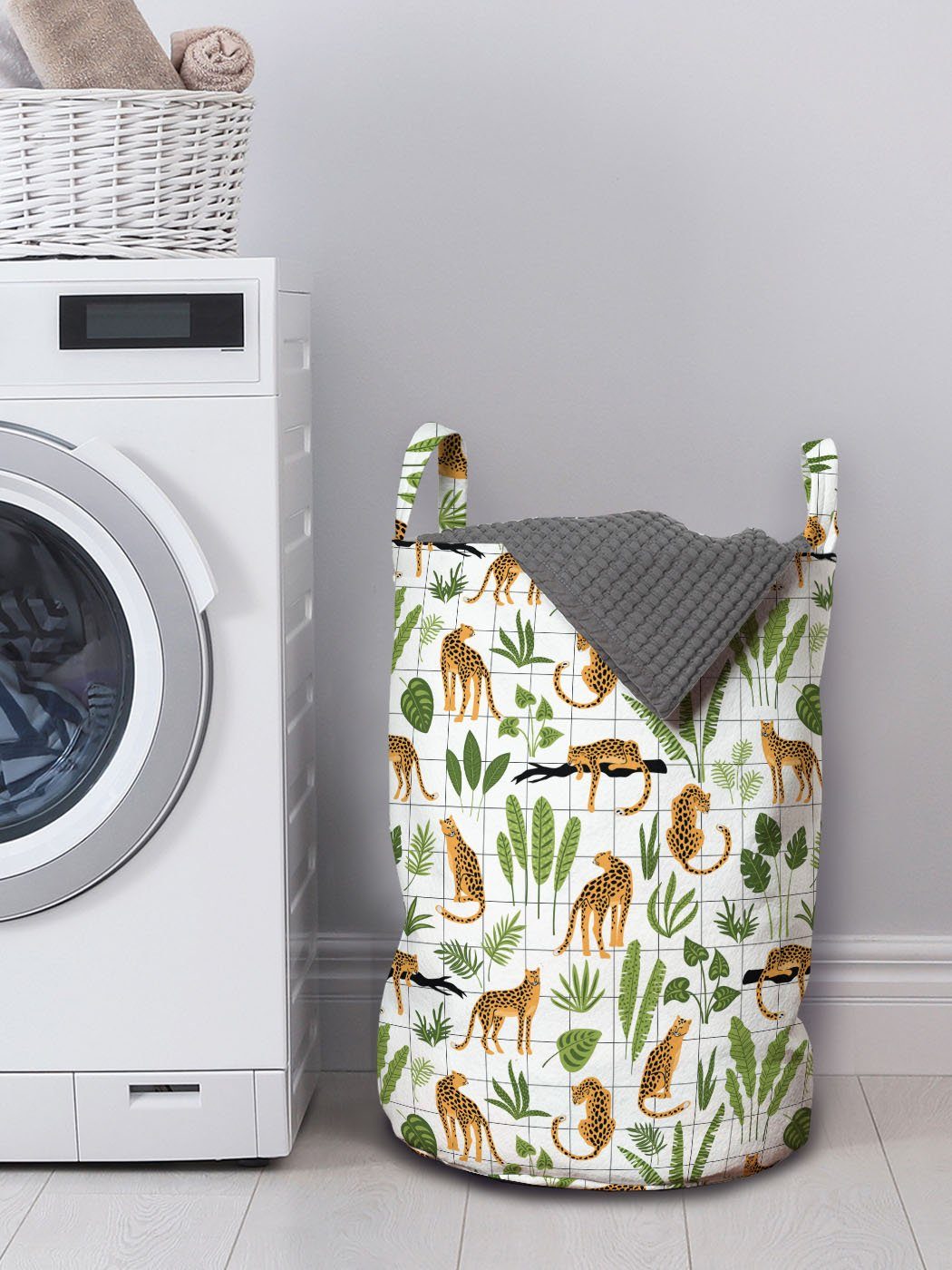 Abakuhaus Wäschesäckchen mit Kordelzugverschluss für Griffen Leopards Wildnis Waschsalons, Wäschekorb Blatt Safari