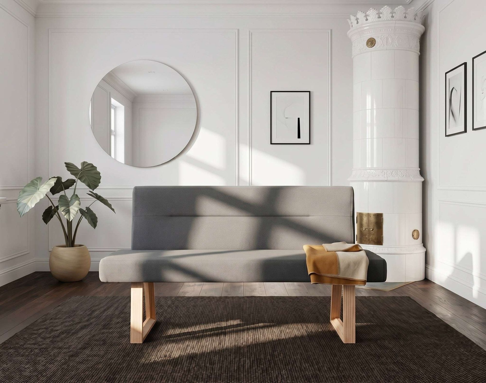OTTO home Essbank Mellio, Beine aus massiver Eiche, pflegeleichtem Webstoff Bezug, Breite 140 cm