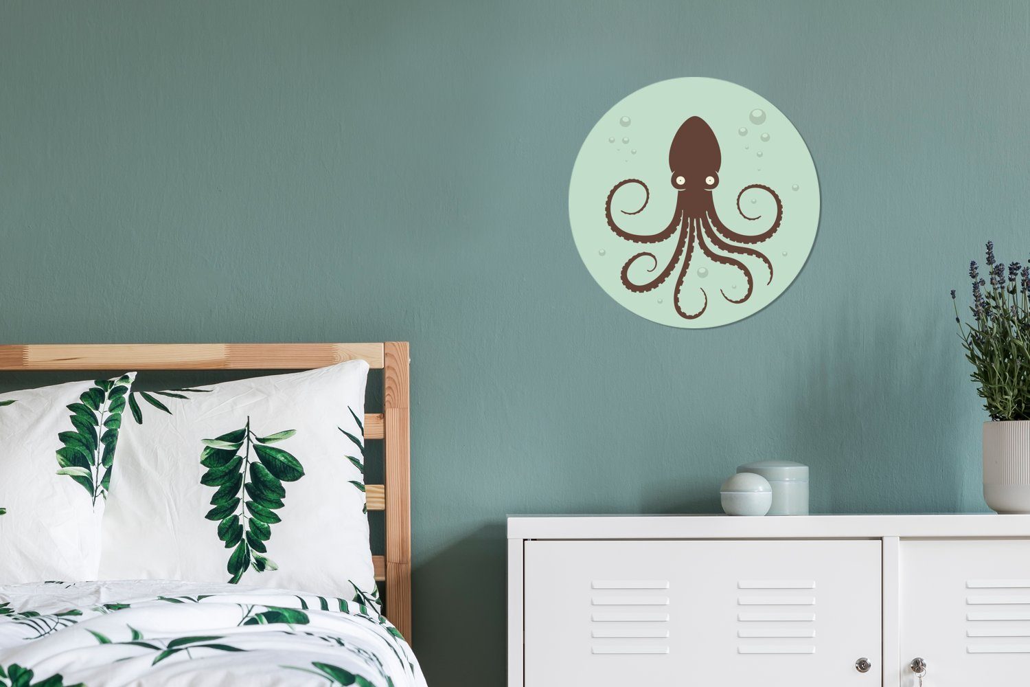 MuchoWow Wandsticker Wohnzimmer einem Tapetenaufkleber, für eines (1 auf Oktopus Tapetenkreis Kinderzimmer, St), blau-grünen Hintergrund Rund, Vektor-Illustration