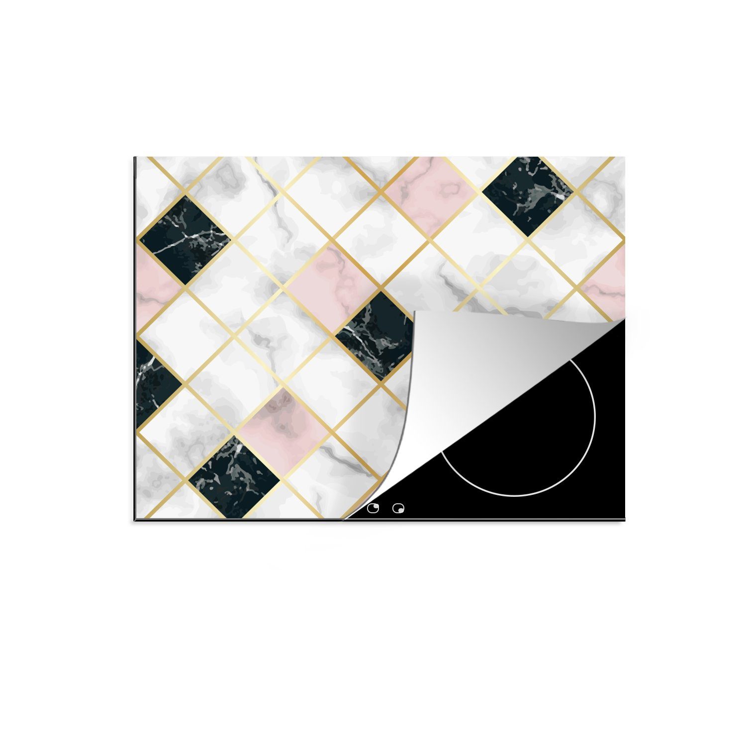 MuchoWow Herdblende-/Abdeckplatte Marmor - Geometrische Formen - Muster - Luxus, Vinyl, (1 tlg), 71x52 cm, Induktionskochfeld Schutz für die küche, Ceranfeldabdeckung