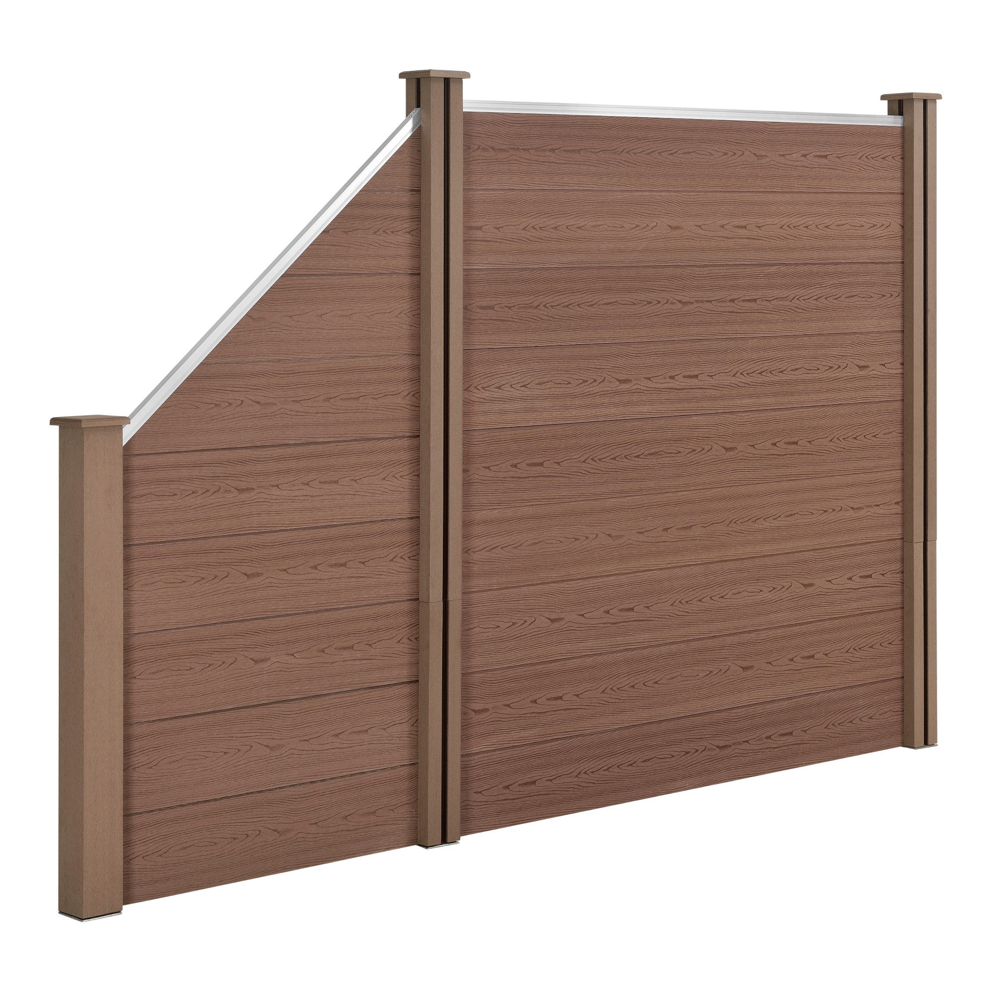 neu.holz Gartenzaun, (mit Pfosten), »Utrera« Lamellenzaun mit Schräge WPC Sichtschutz 183x277cm Braun
