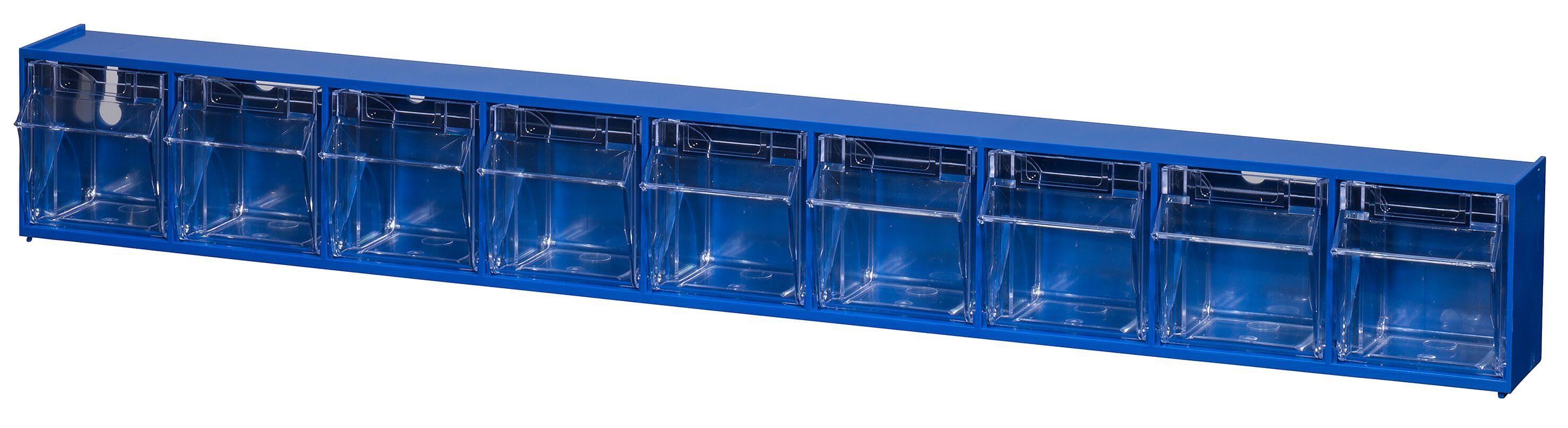 Verschiedene Kleinteilemagazin PROREGAL® Blau-T, 9 VarioPlus ProFlip, Klappschüttenmagazin Varianten,