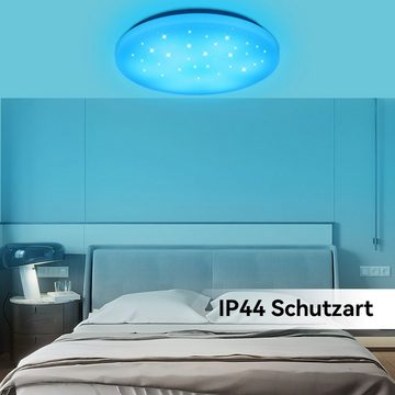 LETGOSPT Deckenleuchte RGB LED Deckenlampe Sternenhimmel, Dimmbar, Fernbedienung, LED fest integriert, RGB, Dimmbar, φ40*4/CM, Rund RGB Deckenleuchten Dimmbar mit Fernbedienung, IP44 Wasserfest für Kinderzimmer Küche Balkon Wohnzimmer Bad