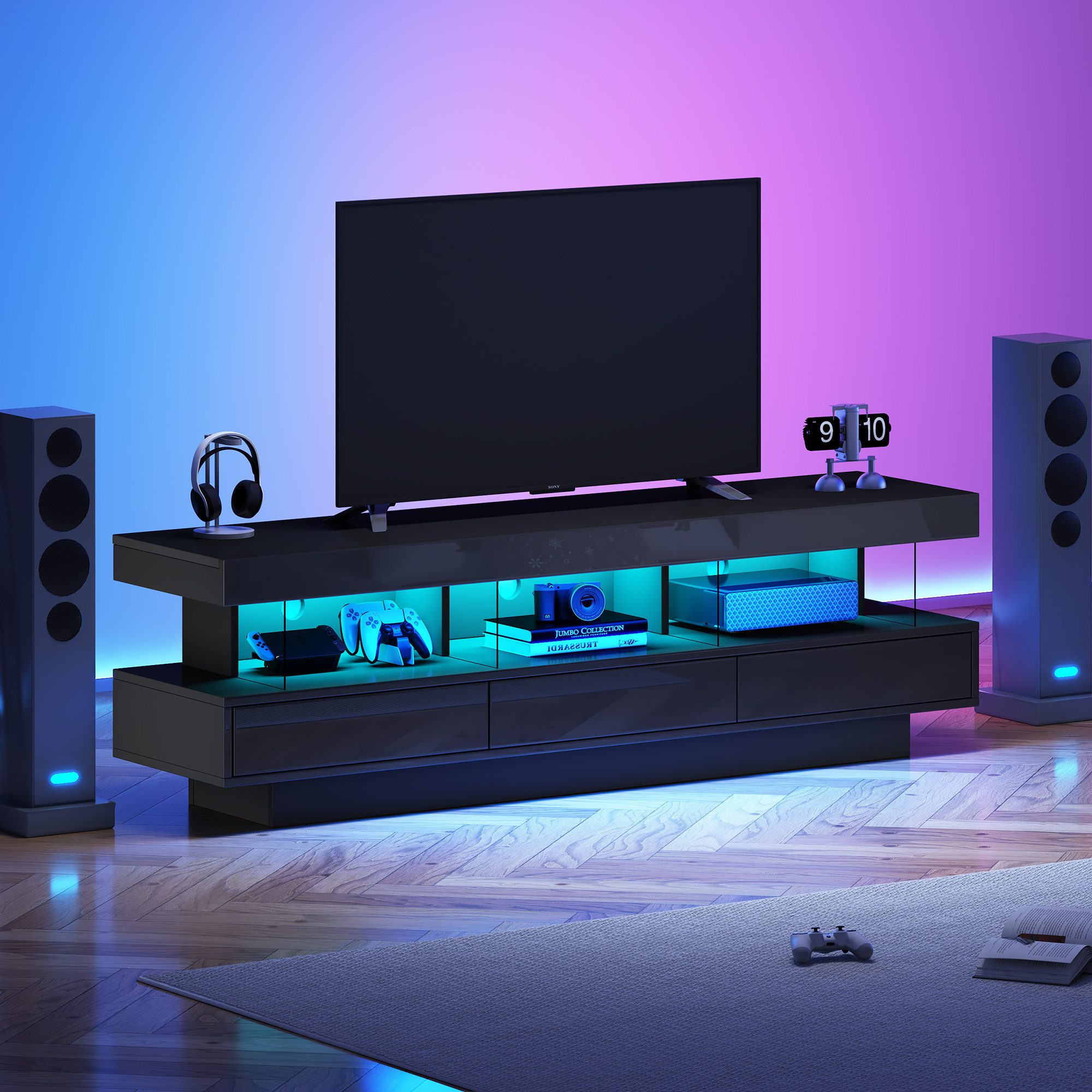 OKWISH Lowboard TV-Schrank mit LED und Schuladen, freistehend (TV-Schrank h günstig online kaufen