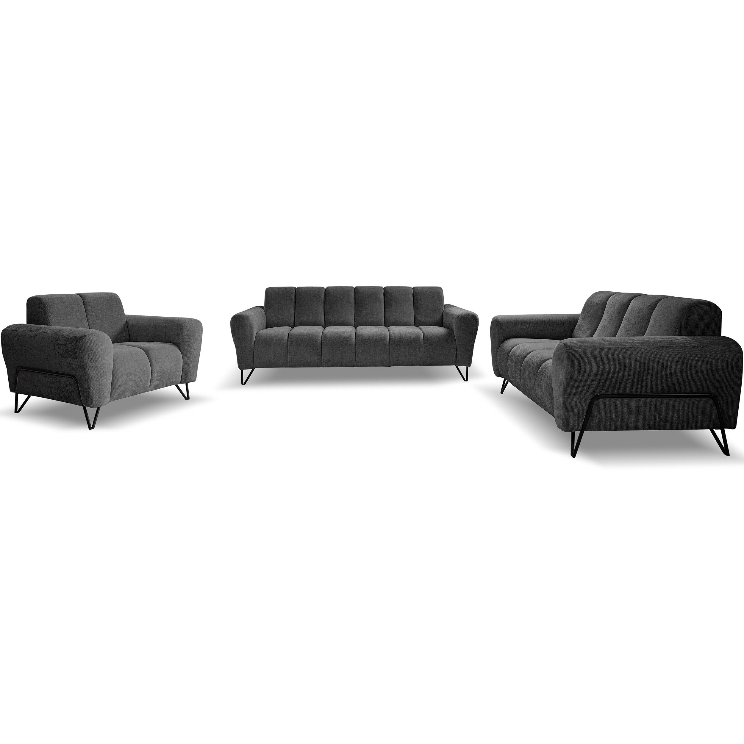 Beautysofa Polstergarnitur VOLARE mit Metallbeine in schwarzer, 3-Sitzer So günstig online kaufen