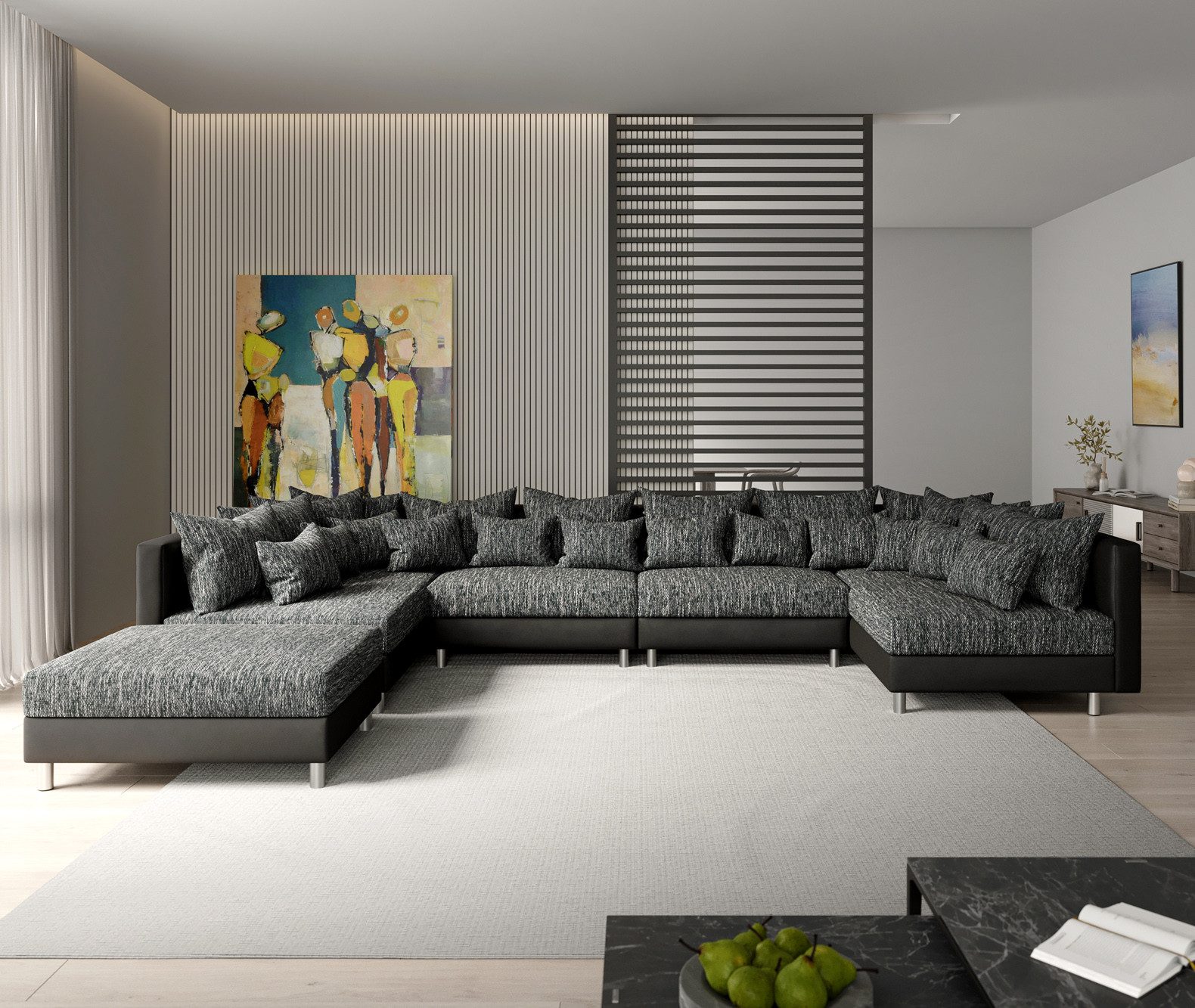 DELIFE Wohnlandschaft Clovis, XL Schwarz mit Hocker Wohnlandschaft Modulare günstig online kaufen