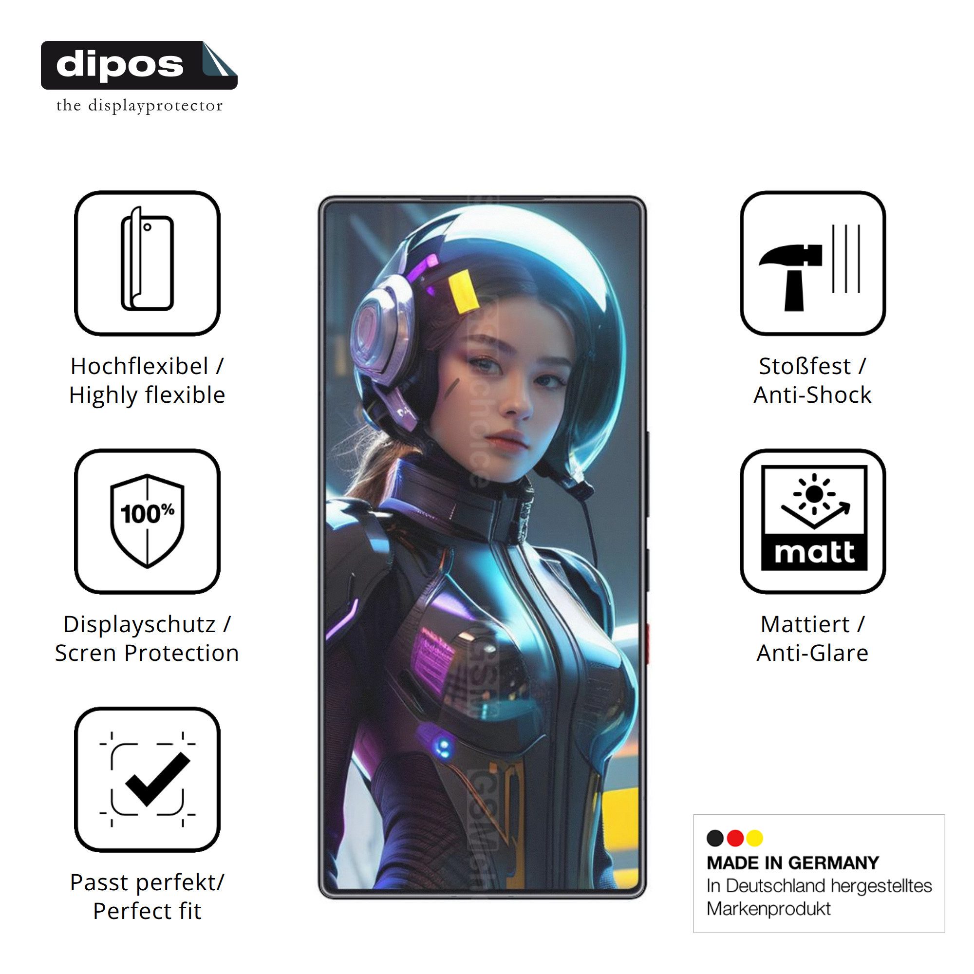 dipos Displayschutzfolie Schutzfolie für Nubia Red Magic 11 Pro+, 2 Stück, Displayschutz Schutz Folie Made in Germany