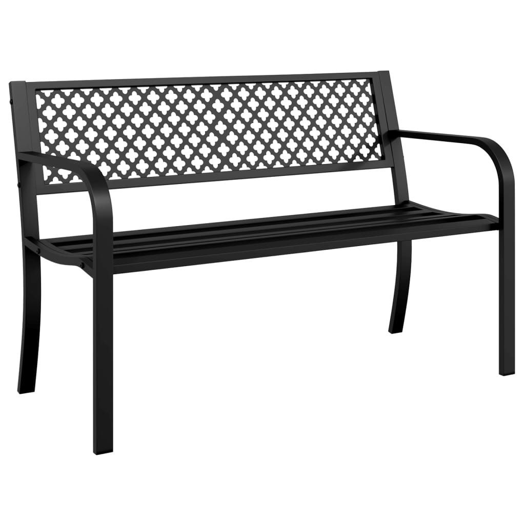 furnicato Gartenbank Stahl Schwarz 119 x 52 x 76 cm, Rostgeschützte Sitzbank mit Armlehnen und Rückenlehne für Terrasse