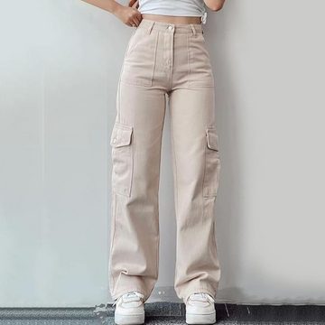 Opspring Cargohose Damen Jeans Straight Baggy Boyfriend Hose Baumwollmischung Jeanshose