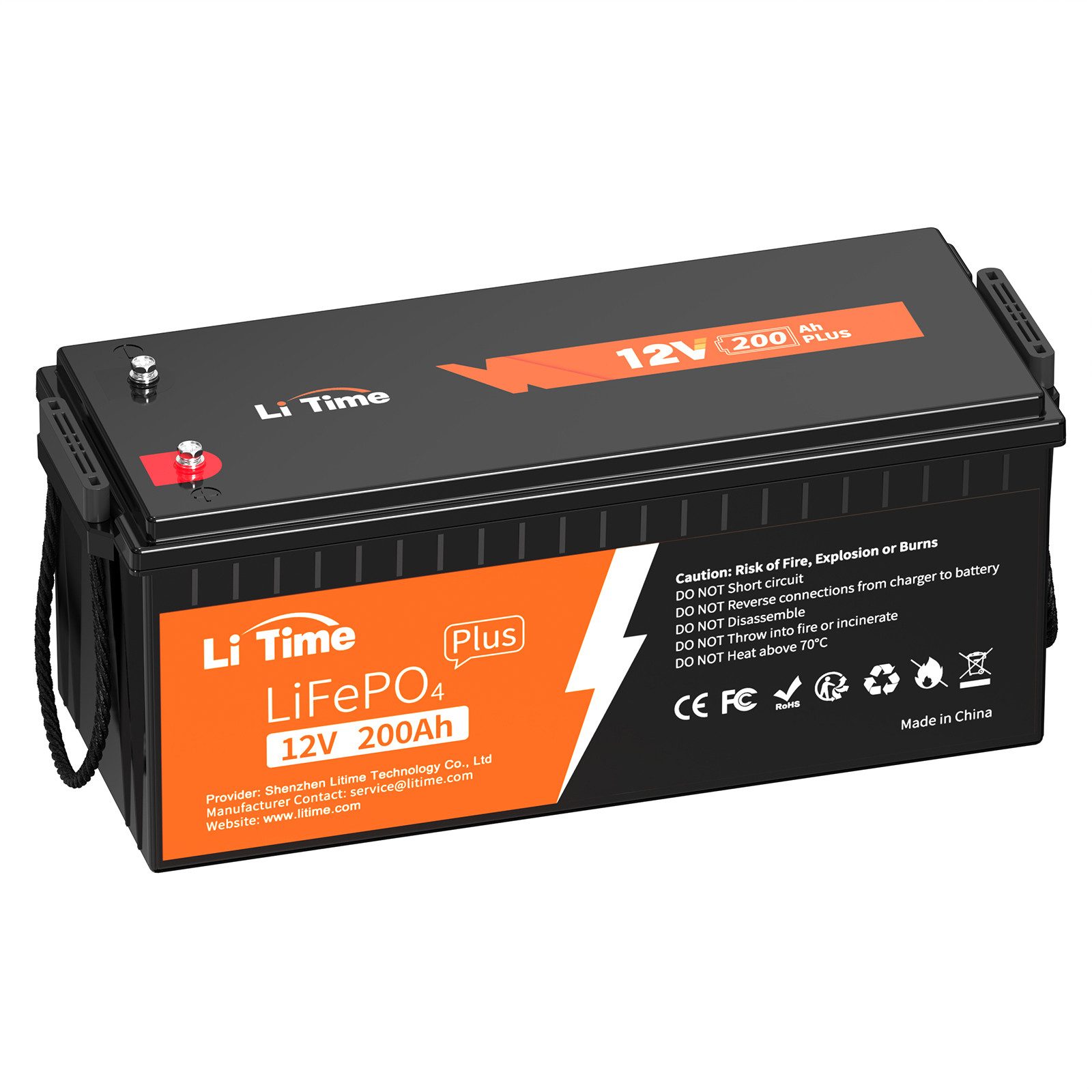 LiTime 12V 200Ah PLUS LiFePO4 Batterie Energiespeicher 2560Wh Solarakkus (12 V), IP65, Aufbaubatterie für Wohnmobil, Hausspeicher, Solarmodul