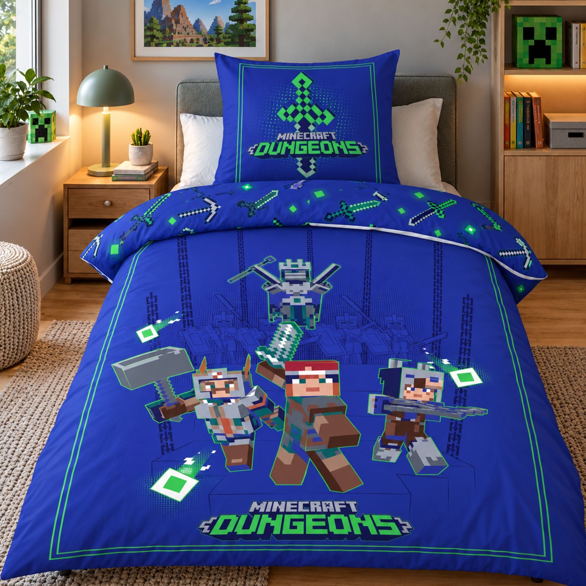 Familando Kinderbettwäsche Minecraft Battle 135x200 80x80 cm 100% ...