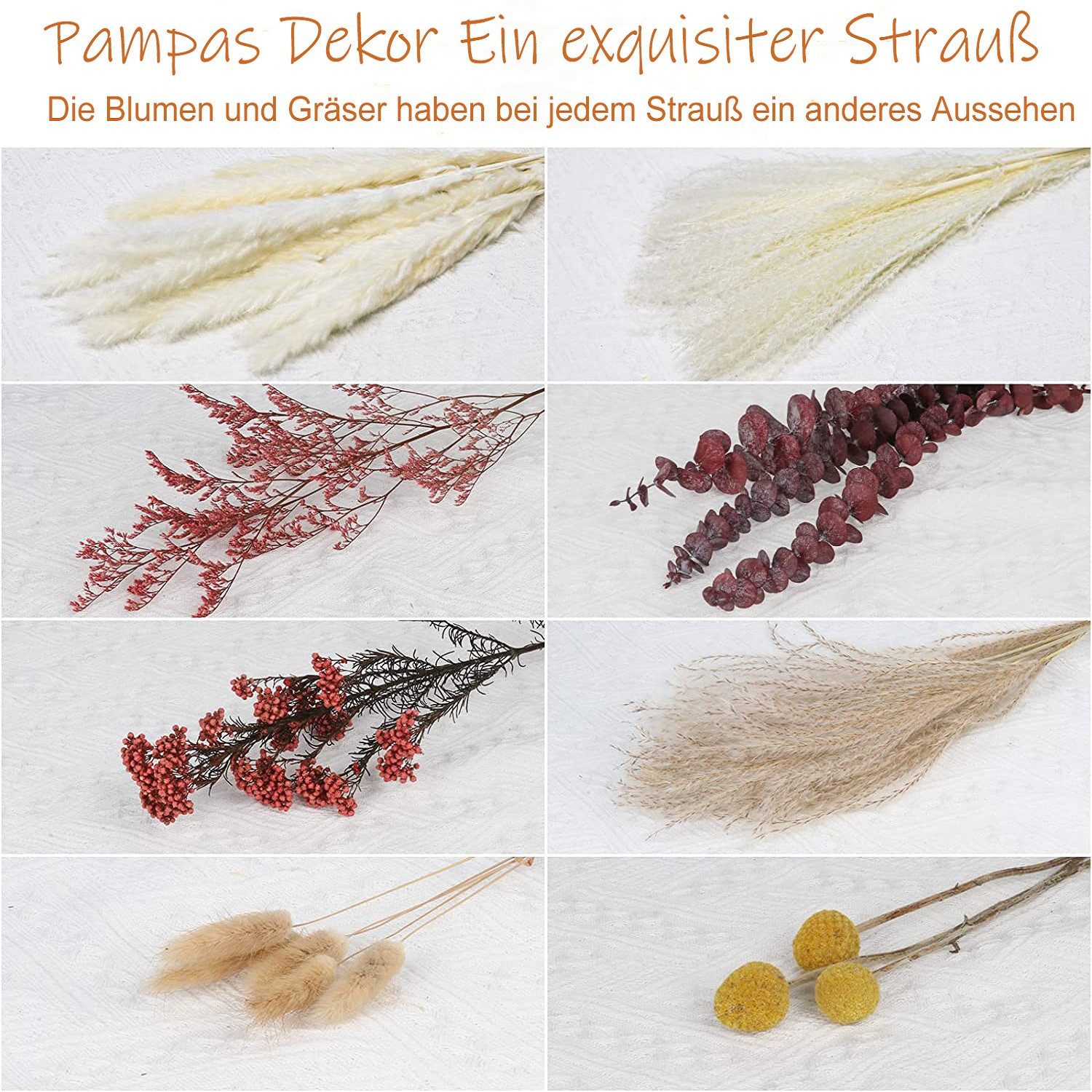 Trockenblume Pampasgras Trockenblumen,43 Stück Getrocknete Pampasgras-Dekoration Flauschige Getrocknete Blumen, ibettertec, Getrocknete Blumenarrangements für Zuhause, Hochzeit, Tischdekoration
