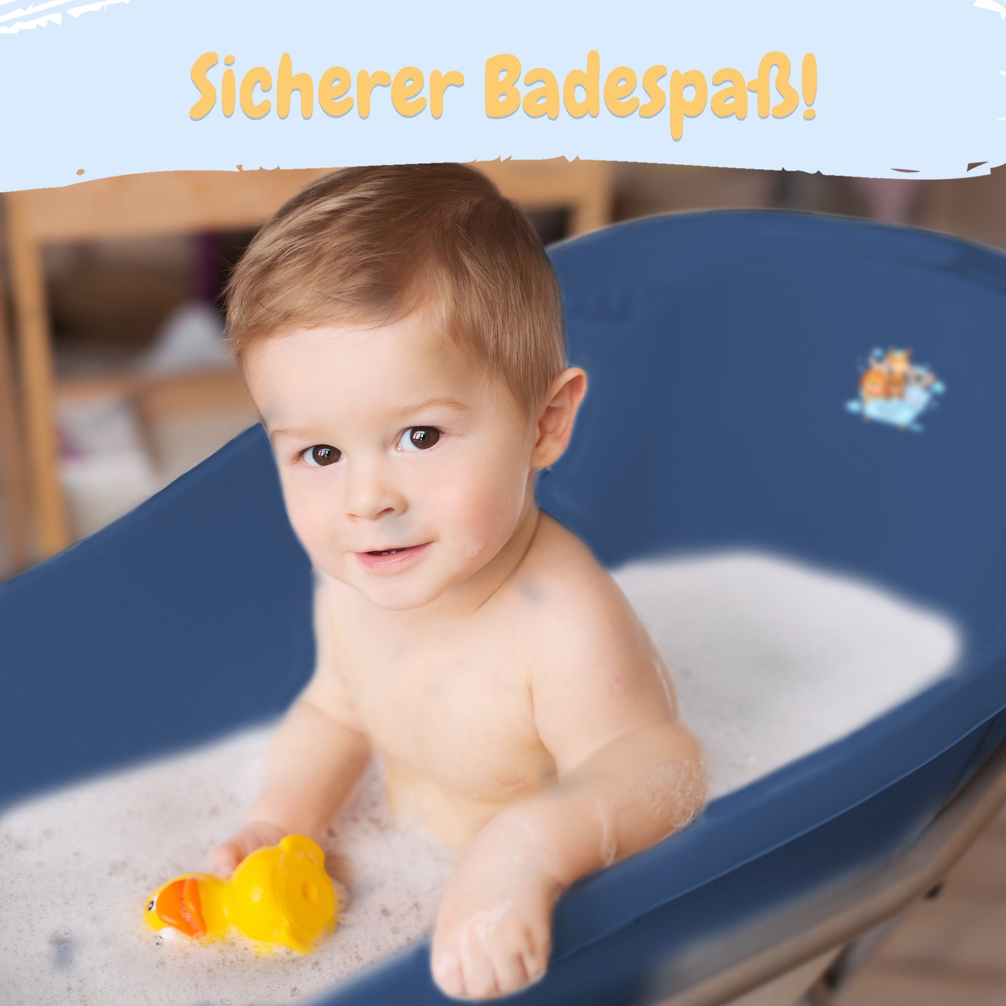 Babykajo Babybadewanne, Badewanne + + Töpfchen Hocker WC Badesitz Gestell Baby mit Friends + dunkelblau + (Teile, Trainer 7-tlg)