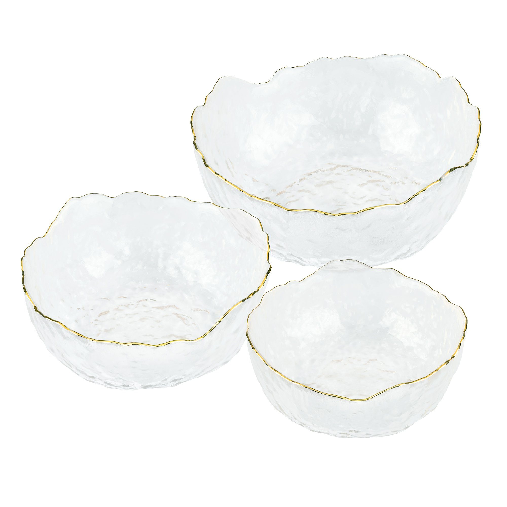 Schüssel Glasschüssel Set mit goldenem Rand - 3 Größen