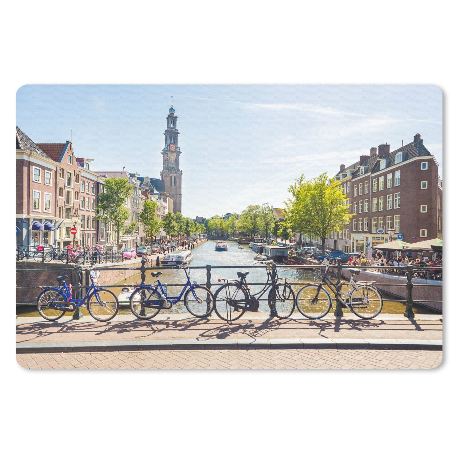 MuchoWow Gaming Mauspad Amsterdam - Fahrrad - Gracht (1-St), Mousepad mit Rutschfester Unterseite, Gaming, 120x80 cm, XXL, Großes