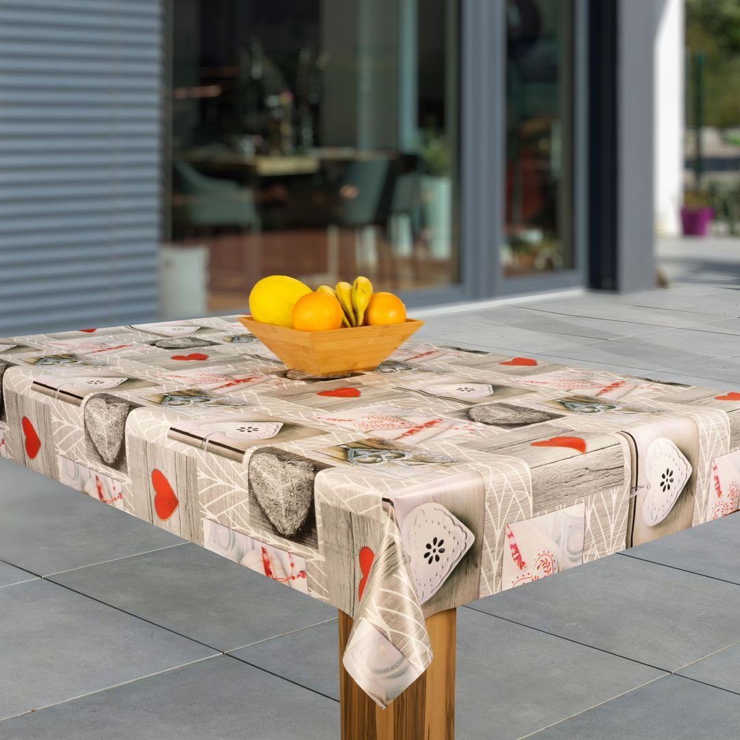 laro Tischdecke Wachstuch-Tischdecken Abwaschbar Kiss Herz. grau rechteckig