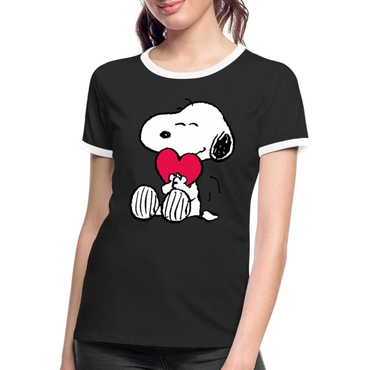 Spreadshirt T-Shirt Peanuts Snoopy Herz Love Geschenk Frauen Kontrast T-Shirt (1-tlg)
